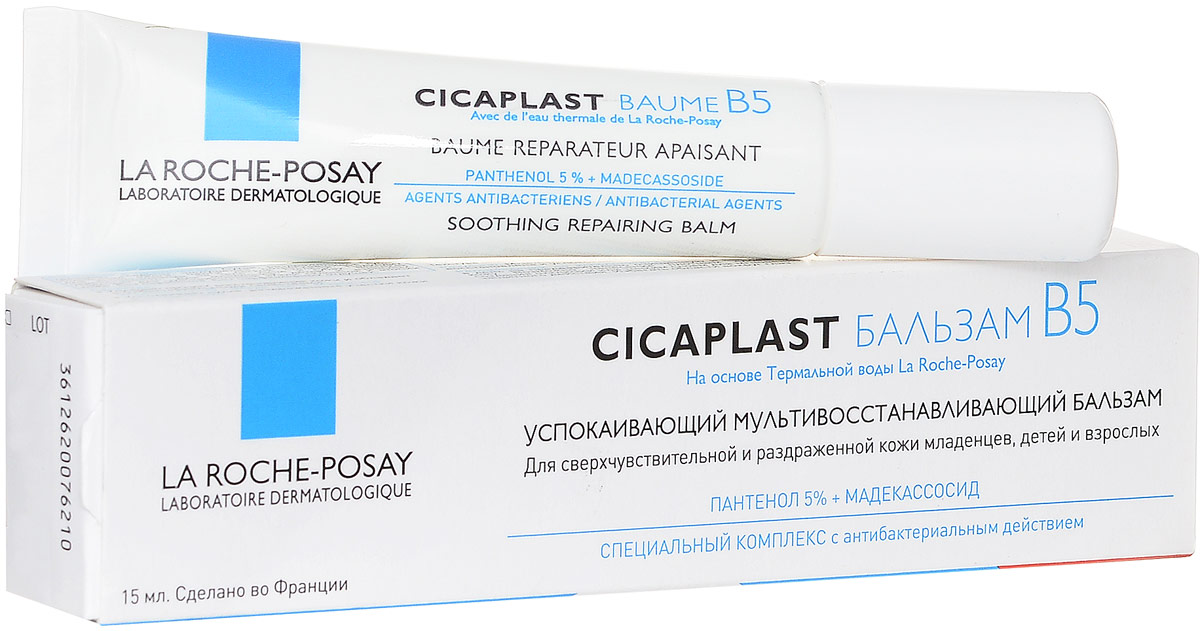 La Roche-Posay Cicaplast Мультивосстанавливающий бальзам для чувствительной и раздраженной кожи B5, 15 млM9440102 La Roche-Posay Cicaplast Мультивосстанавливающий бальзам для чувствительной и раздраженной кожи B5, 15 млM9440102Бальзам В5 - это мультивосстанавливающее средство для чувствительной и раздраженной кожи младенцев, детей и взрослых. Восстанавливает и успокаивает раздраженную кожу. Обладает противовоспалительным и антимикробным эффектом. Питает чувствительную кожу. Показания к применению: Детский диатез. Шелушение кожи. Трещины. Потрескавшиеся губы. Уход после эстетических и дерматологических процедур (пилинги, лазер). Травмы - ожоги легкой степени, ссадины, солнечные ожоги. Доказанная эффективность: Значительное уменьшение выраженности признаков поврежденной сухой кожи. > Кожа становится мягче: 100%. > Кожа более успокоенная: 100%. > Кожа выглядит более защищенной: 96%. > Текстура продукта мгновенно дарит чувство комфорта: 96%.