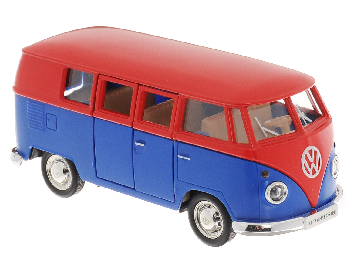 Uni-Fortune Toys Модель автобуса Volkswagen T1 Transporter цвет красный синий554025M(H)_красный, синий Uni-Fortune Toys Модель автобуса Volkswagen T1 Transporter цвет красный синий554025M(H)_красный, синийМодель автобуса Uni-Fortune Toys Volkswagen T1 Transporter привлечет внимание не только ребенка, но и взрослого. Модель является точной уменьшенной копией пассажирского автобуса компании Volkswagen в масштабе 1/32. Корпус автобуса выполнен из металла и пластика. Модель оснащена инерционным механизмом. Чтобы привести игрушку в движение, необходимо отвести ее назад, затем отпустить - и она быстро поедет вперед. Прорезиненные колеса обеспечивают надежное сцепление с любой поверхностью пола. Двери автобуса открываются. Такая замечательная модель компактного размера позволит ребенку разыграть множество игровых ситуаций.