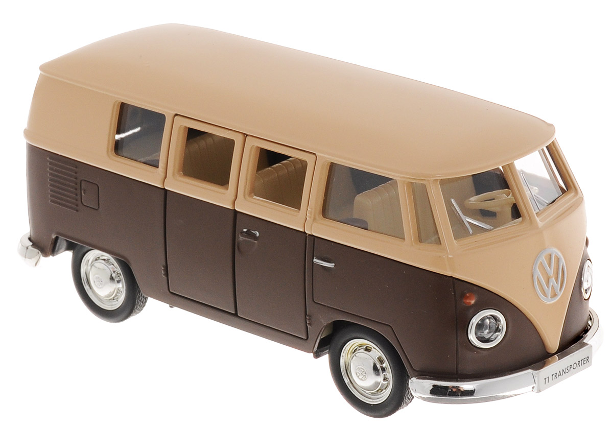 Uni-Fortune Toys Модель автобуса Volkswagen T1 Transporter цвет бежевый коричневый554025M(I) Uni-Fortune Toys Модель автобуса Volkswagen T1 Transporter цвет бежевый коричневый554025M(I)Стильная модель автобуса Uni-Fortune Toys Volkswagen T1 Transporter привлечет внимание не только ребенка, но и взрослого. Модель является точной уменьшенной копией пассажирского автобуса компании Volkswagen в масштабе 1/32. Корпус автобуса выполнен из металла и пластика. Модель оснащена инерционным механизмом. Чтобы привести игрушку в движение, необходимо отвести ее назад, затем отпустить - и она быстро поедет вперед. Прорезиненные колеса обеспечивают надежное сцепление с любой поверхностью пола. Двери автобуса открываются. Такая замечательная модель компактного размера позволит ребенку разыграть множество игровых ситуаций.