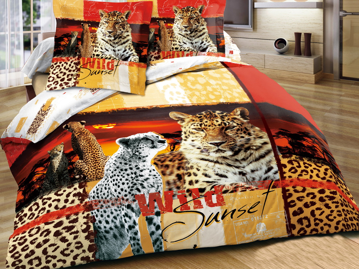 Комплект белья 3D Cleo "Благородный леопард", семейный, наволочки 50x70, 70x70