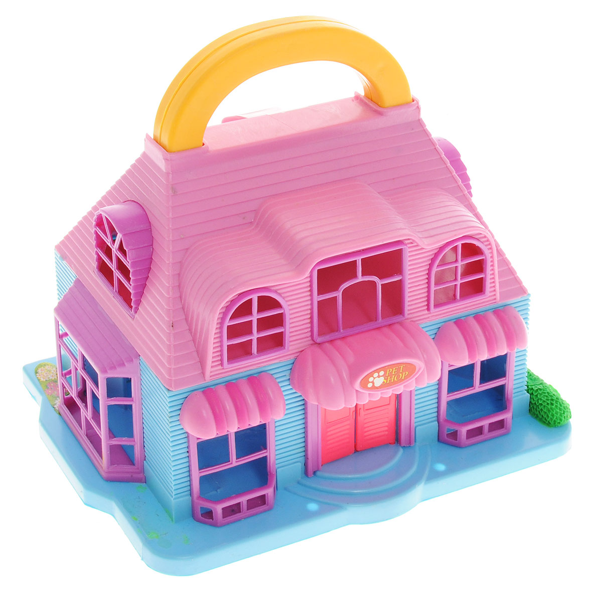 ABtoys Дом для кукол Pet ShopPT-00228_ Pet Shop розовый, голубой ABtoys Дом для кукол Pet ShopPT-00228_ Pet Shop розовый, голубойДомик для кукол Pet Shop с удобной ручкой для переноски просто необходима для веселой жизни куколок! Домик выполнен из прочного безопасного пластика. Дом имеет красивый фасад с вывеской «Pet Shop», большие окна и открывающиеся двери. Строение дополнено откидным балконом и площадкой с бассейном. В наборе имеются две фигурки людей, фигурки животных и множество аксессуаров, которыми можно обустроить школьный класс. Набор поможет детям представить себя в роли дизайнера, занимающегося обстановкой и декором помещения для любимой куколки и ее животных, а также станет главным атрибутом для увлекательных сюжетно-ролевых игр. Такой набор непременно придется по душе вашему ребенку. Порадуйте свою принцессу таким замечательным подарком!