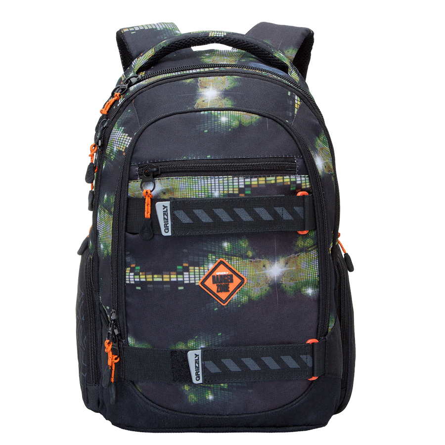 Рюкзак молодежный Grizzly, цвет: черный-зеленый. 24 л. RU-602-1/3RU-602-1/3 Рюкзак молодежный Grizzly, цвет: черный-зеленый. 24 л. RU-602-1/3RU-602-1/3Рюкзак молодежный, три отделения, карман на молнии на передней стенке, объемные боковые карманы на молнии, внутренний карман, внутренний подвесной карман на молнии, внутренний составной пенал-органайзер, жесткая анатомическая спинка, мягкая укрепленная ручка, укрепленные лямки