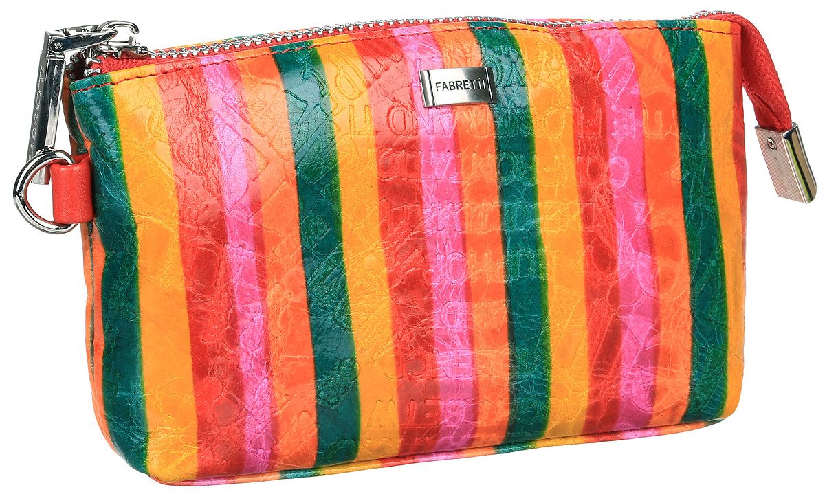 Косметичка женская Fabretti, цвет: розовый, красный, зеленый. 58100/1-colorful58100/1-colorful Косметичка женская Fabretti, цвет: розовый, красный, зеленый. 58100/1-colorful58100/1-colorfulЯркая и модная косметичка от итальянского бренда Fabretti выполнена из натуральной мягкой кожи с тиснением. Внутри находится одно отделение, которое разделено карманом на молнии на два отсека и один прорезной карман на молнии. Застегивается изделие на застежку-молнию. В комплекте съемный ремешок для запястья.