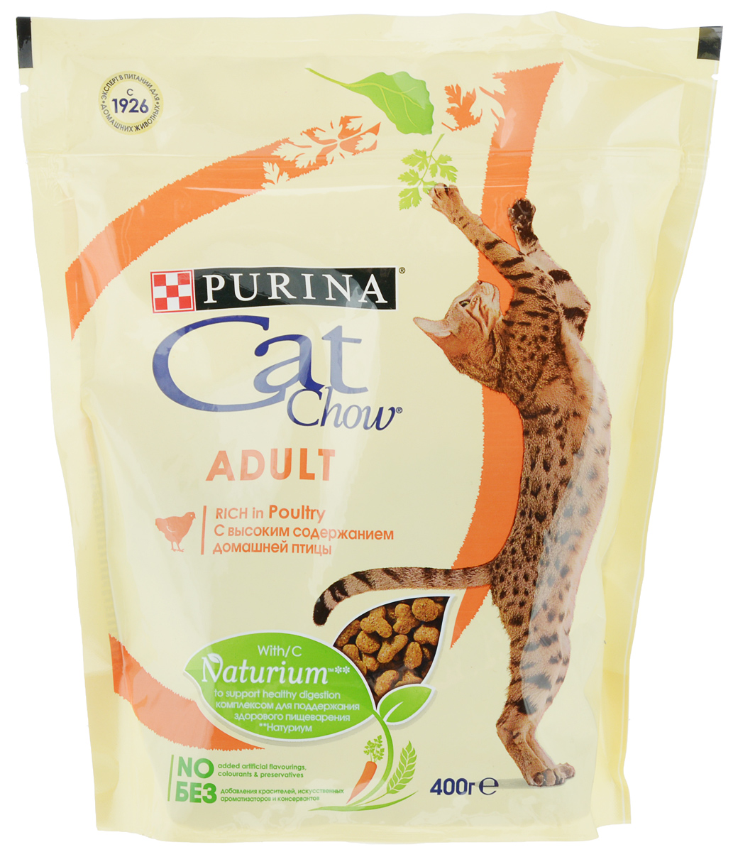 Корм сухой Cat Chow, для взрослых кошек, с домашней птицей, 400 г12292072 Корм сухой Cat Chow, для взрослых кошек, с домашней птицей, 400 г12292072Сухой корм Cat Chow - это особое сочетание волокон природного происхождения. Он включает источник натурального пребиотика, который улучшает баланс микрофлоры кишечника и поддерживает здоровье пищеварительной системы кошки. Это позволяет ей питаться с большей пользой. В состав корма входит витамин E для поддержания естественной защиты организма кошки и витаминами группы B, чтобы помочь вашей кошке оптимально использовать энергию. Корм тщательно разработан: без добавления искусственных консервантов и ароматизаторов, без добавления красителей Товар сертифицирован.