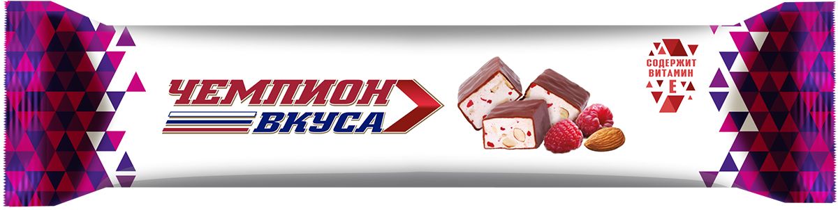 Чемпион вкуса конфета-батончик глазированная Нуга с малиной и орехами, 35 г1433 Чемпион вкуса конфета-батончик глазированная Нуга с малиной и орехами, 35 г1433Глазированные шоколадные конфеты с воздушной нугой, миндалем и кусочками натуральной ароматной малины