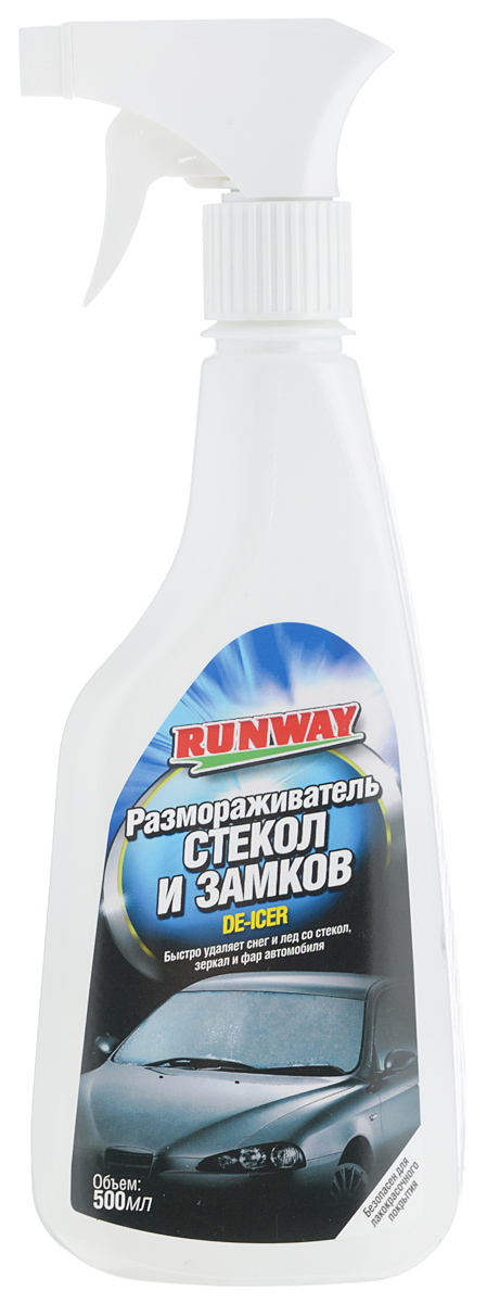 Размораживатель стекол и замков автомобиля Runway, 500 млRW5059 Размораживатель стекол и замков автомобиля Runway, 500 млRW5059Размораживатель стекол Runway - прекрасный помощник для автолюбителей. Быстро удаляет снег, лед и изморозь с лобового, заднего и боковых стекол автомобиля, а также со щеток стеклоочистителя и боковых зеркал автомобиля, препятствуя их повторному замерзанию. Также изделие быстро размораживает замки автомобилей. Не наносит вреда лакокрасочному покрытию. Состав: изопропанол, моноэтиленгликоль, специальная добавка. Товар сертифицирован.