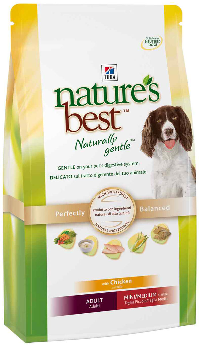 Корм сухой Hills Natures Best для собак мелких и средних пород, с курицей и овощами, 12 кг5596 Корм сухой Hills Natures Best для собак мелких и средних пород, с курицей и овощами, 12 кг5596Рацион Hills Natures Best специально разработан для удовлетворения пищевых потребностей взрослых собак старше 1 года мелких и средних пород. Изготовлен из превосходных ингредиентов, помогает поддерживать здоровое пищеварение и сильный иммунитет у вашего питомца и обеспечивает полноценное, точно сбалансированное питание для того, чтобы ваша собака всегда оставалась здоровой и активной. Ключевые преимущества: Оказывает мягкое действие на пищеварительную систему. Изготовлен из превосходных натуральных ингредиентов. Точный баланс питательных веществ. Не содержит искусственных красителей, ароматизаторов и консервантов. Эффективный комплекс антиоксидантов для иммунной системы. Содержит Омега-3 и Омега-6 жирные кислоты для здоровой кожи и сияющей шерсти. Без добавления ингредиентов, которые могут вызывать расстройства ЖКТ и заболевания кожи. Состав: кукуруза, мука из мяса курицы и индейки, мука из кукурузного глютена, животный...