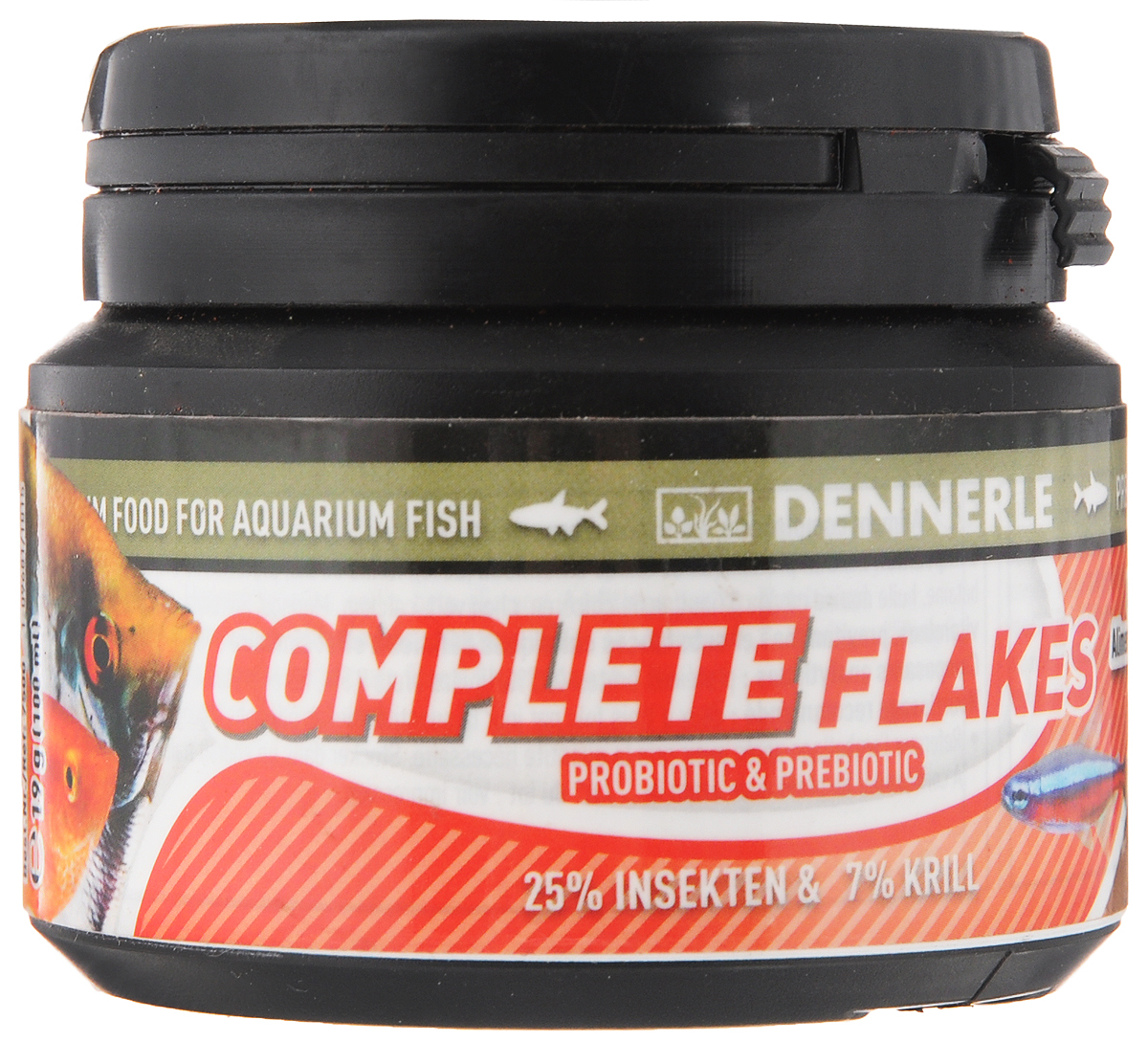 Корм Dennerle Complete Flakes, для аквариумных рыб, 19 гDEN7500 Корм Dennerle Complete Flakes, для аквариумных рыб, 19 гDEN7500Корм Dennerle Complete Flakes подходит для обитателей классических общих аквариумов. Корм состоит из различных ингредиентов хорошо воспринимаемых рыбками любых размеров. Содержит до 25% вкусных личинок насекомых, до 7% богатых витаминами овощей. В состав входят листья чудесного дерева Моринга с высоким содержанием микроэлементов и витаминов. Состав: белковый экстракт из личинок Hermetia (25%), пшеничная мука, пшеничный белок, криль (7%), кальмар, шпинат, кукурузная мука, дрожжи, бетаин, омега-3 морское масло, цикория инулин, капуста, кормовой кальций, Моринга, спирулина, чеснок, бета-глюканат. Аналитические составляющие: Сырой протеин 45,2%, сырого жира 9,5%, сырой клетчатки 4,2%, зола 5,5% Товар сертифицирован.