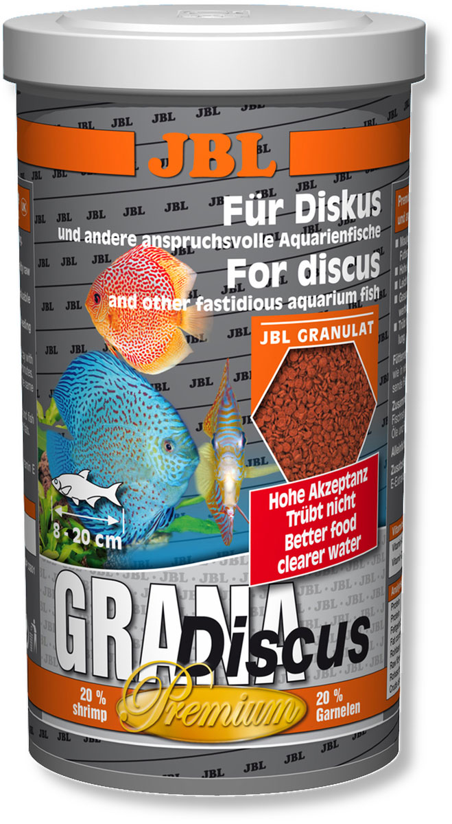 Корм JBL Grana-Discus для дискусов, в форме гранул, 440 г (1 л)JBL4052100 Корм JBL Grana-Discus для дискусов, в форме гранул, 440 г (1 л)JBL4052100Корм JBL Grana Discus представляет собой богатые питательными веществами гранулы для дискусов и других разборчивых в питании аквариумных рыб, таких как маленькие пестрые окуни, скалярии и другие декоративные рыбы. Гранулы уходят под воду с различной скоростью, благодаря чему корм могут получать рыбы, находящиеся в различных слоях аквариума. Комбинация протеинов, жиров и углеводов, а также минералов и микроэлементов, подобранная специально под питательные потребности указанной группы рыб, поддерживает их рост. Каротиноиды, а также жизненно важные витамины заботятся о естественной яркости окраски и укрепляют здоровье рыб. Содержит 20% креветок. Корм предназначен для рыб длиной 8-20 см. Рекомендации по кормлению: 2-3 раза в день в количестве, которое съедается рыбами за 2-3 минуты. Состав: моллюски и ракообразные, злаки, овощи, растительные побочные продукты, масла и жиры, рыба и рыбные побочные продукты. Анализ: протеин...