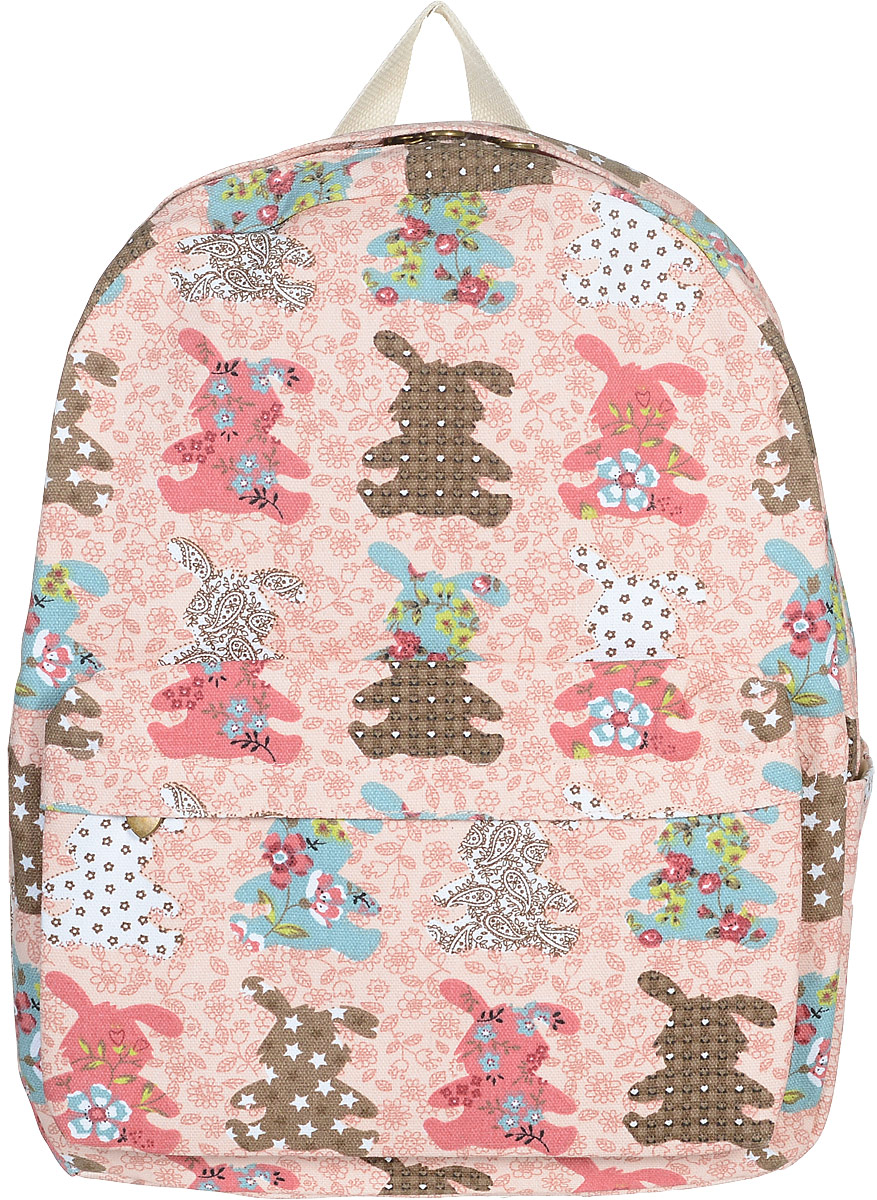Рюкзак женский Kawaii Factory Зайцы, цвет: персиковый, коричневый, голубой. KW102-000247KW102-000247 Рюкзак женский Kawaii Factory Зайцы, цвет: персиковый, коричневый, голубой. KW102-000247KW102-000247Рюкзак Зайцы от Kawaii Factory - идеальное сочетание креативного дизайнерского подхода и простоты исполнения. Модный рюкзак с зайцами удобный и функциональный, сшит из прочного материала. В нем есть все, что нужно - одно основное отделение, закрывающееся на застежку-молнию, один внутренний накладной карман, а также карман на молнии. По бокам рюкзака имеются небольшие кармашки для различных мелочей. Благодаря отличной эргономичности прогулочный рюкзак будет практически невесомым на вашей спине. Спереди модель дополнена накладным карманом на застежке-молнии. Рюкзак оснащен широкими лямками регулируемой длины и ручкой для переноски в руке. Практичный и стильный аксессуар позволит вам завершить свой образ.