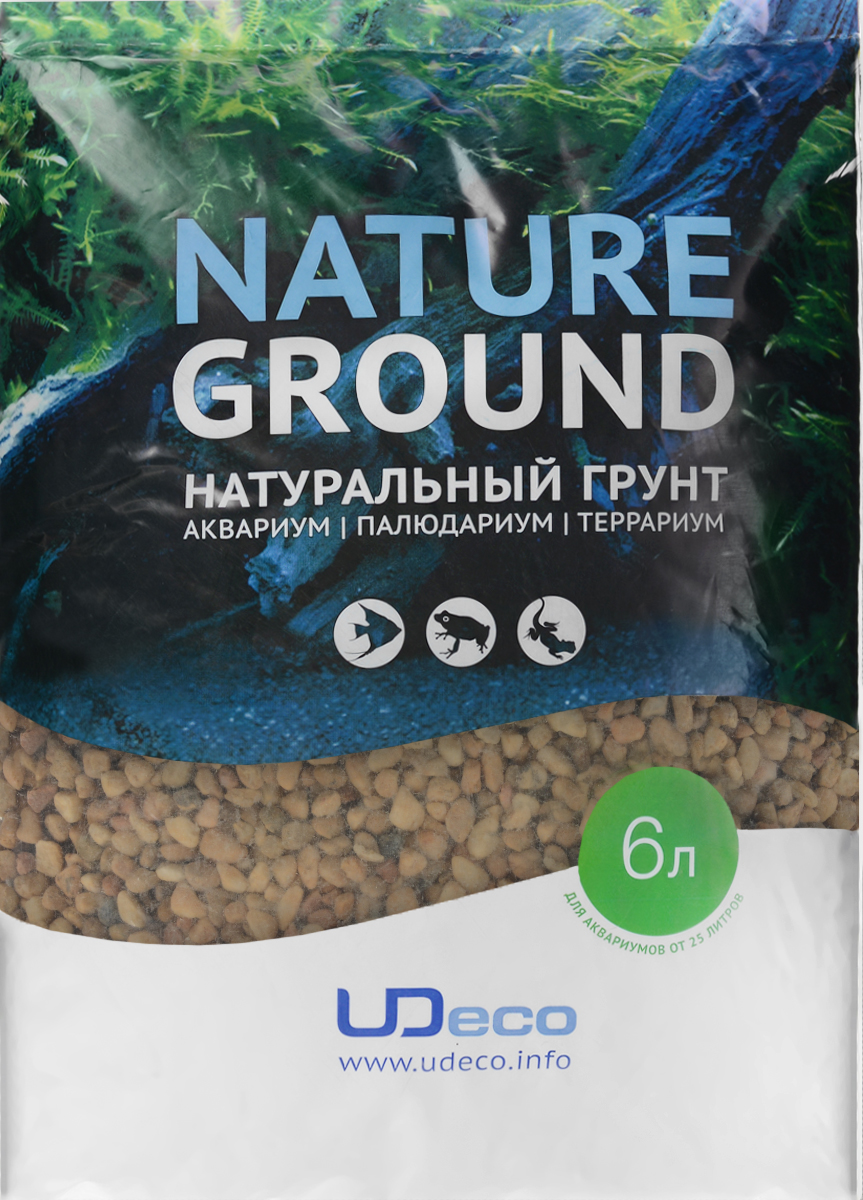 Грунт для аквариума UDeco Желтый гравий, натуральный, 6-9 мм, 6 лUDC410576 Грунт для аквариума UDeco Желтый гравий, натуральный, 6-9 мм, 6 лUDC410576Натуральный грунт UDeco Желтый гравий предназначен специально для оформления аквариумов, палюдариумов и террариумов. Изделие готово к применению. Грунт UDeco порадует начинающих любителей природы и самых придирчивых дизайнеров, стремящихся к созданию нового, оригинального. Такая декорация придутся по вкусу и обитателям аквариумов и террариумов, которые ещё больше приблизятся к природной среде обитания. Необходимое количество грунта рассчитывается по формуле: длина аквариума х ширина аквариума х толщина слоя грунта. Предназначен для аквариумов от 25 литров. Фракция: 6-9 мм. Объем: 6 л.