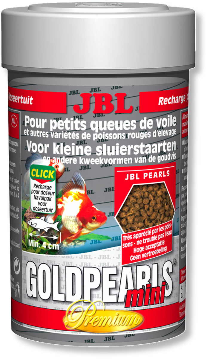 Корм JBL GoldPearls mini для маленьких вуалехвостых и других декоративных золотых рыб, в форме гранул, 100 мл (56 г)JBL4064480 Корм JBL GoldPearls mini для маленьких вуалехвостых и других декоративных золотых рыб, в форме гранул, 100 мл (56 г)JBL4064480Корм JBL GoldPearls mini класса премиум в форме гранул для вуалехвостых и других декоративных золотых рыб. Корм специально приспособлен к потребностям этих рыб, содержит высокую долю растительного и животного белка из зародышей пшеницы, сои и рыб. Высокоценные вещества водоросли спирулины, а также зародышей пшеницы и различное растительное сырье укрепляют здоровье рыб. Жизненно важные витамины, ненасыщенные жирные кислоты и каротиноиды укрепляют иммунитет и обеспечивают здоровый рост. Кормить можно несколько раз в день, маленькими порциями, которые съедаются за несколько минут. Идеальный размер корма для рыб от 4 см. Состав: белок 41%, жир 5%, клетчатка 4%, зола 11%; Содержание витаминов в 1000 г.: витамин А 25000 i.E., витамин D3 2000 i.E., витамин Е 300 мг., витамин С 200 мг. Вес: 56 г. Товар сертифицирован.