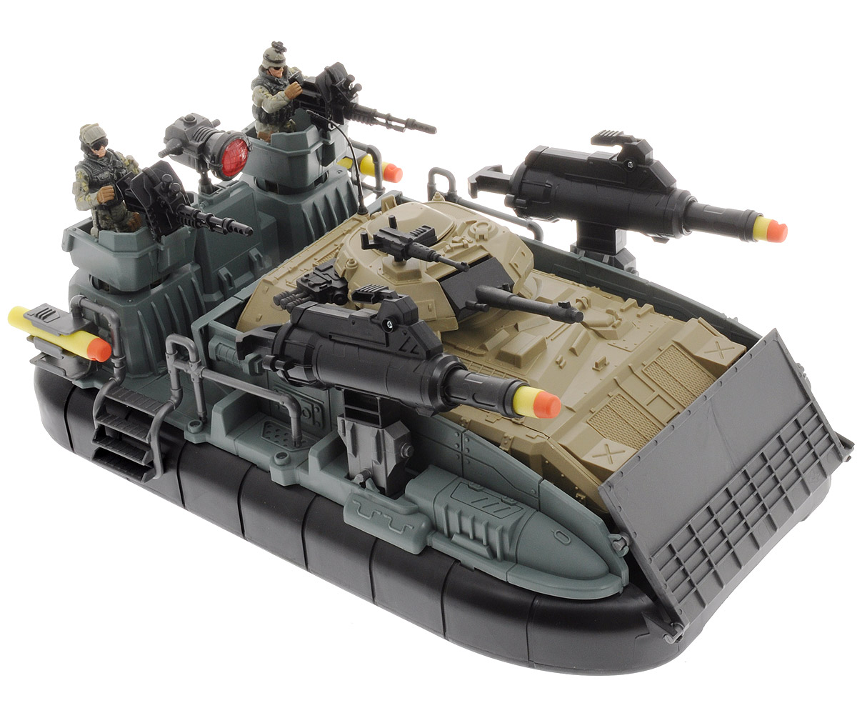 Chap Mei Игровой набор Морская десантная операция521024 Chap Mei Игровой набор Морская десантная операция521024Замечательный игровой набор Chap Mei Морская десантная операция состоит из десантной лодки, танка, ракетных установок и двух фигурок. Набор включает в себя все, что нужно для настоящего любителя и ценителя игровых военных действий. Лодка на воздушной подушке оснащена световыми эффектами и вращающимися винтами. Эти элементы придадут играм больше реалистичности и, несомненно, привлекут внимание мальчишек. Все части комплекта изготовлены из качественного пластика. Корпус лодки легко вмещает и перевозит боевой танк. На лодке можно поместить фигурки военных с оружием. Башня танка и пушка могут поворачиваться. Лодка оборудована ракетными установками, которые стреляют специальными снарядами. Используя входящие в комплект аксессуары, ребенок может устроить интересные ролевые игры, а друзья с удовольствием к нему присоединятся. Для работы игрушки необходимы 3 батарейки АА (товар комплектуется демонстрационными).