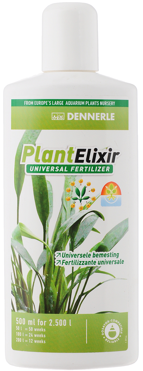Удобрение для аквариумных растений Dennerle Plant Elixir, 500 млDEN4540 Удобрение для аквариумных растений Dennerle Plant Elixir, 500 млDEN4540Удобрение Dennerle Plant Elixir - универсальный препарат, дающий аквариумным растениям энергию роста, содержит комплекс питательных элементов в доступной для растений форме. В нем присутствуют все необходимые минералы и микроэлементы для правильного развития аквариумных растений. Используется для питания растений через листья. Преимущества: - Способствует образованию здоровых листьев с насыщенным окрасом. - Предотвращает дефицит железа. - Не содержит фосфатов и нитратов. Дозировка: еженедельно 10 мл (1/2 крышечки) на 50 л аквариумной воды.