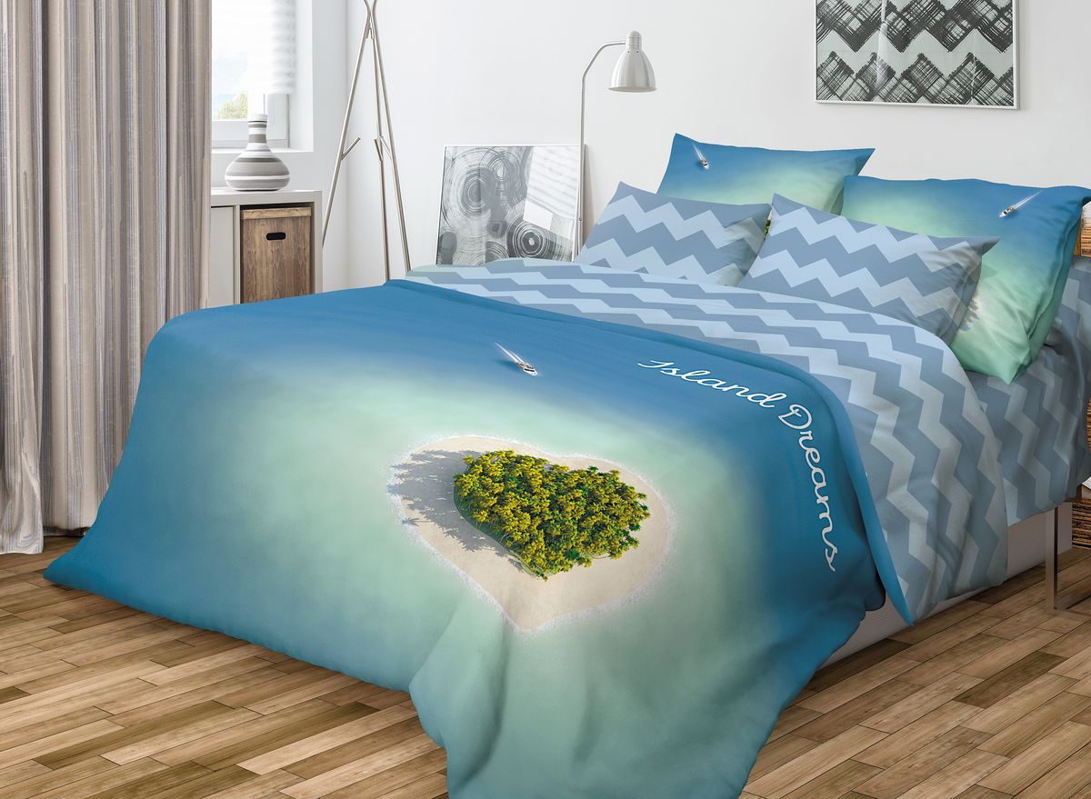 Комплект белья Волшебная ночь Island Dreams, семейный, наволочки 70x70, цвет: синий701994 Комплект белья Волшебная ночь Island Dreams, семейный, наволочки 70x70, цвет: синий701994Роскошный комплект постельного белья Волшебная ночь Island Dreams выполнен из натурального ранфорса (100% хлопка) и украшен оригинальным рисунком. Комплект состоит из двух пододеяльников, простыни и двух наволочек. Ранфорс - это новая современная гипоаллергенная ткань из натуральных хлопковых волокон, которая прекрасно впитывает влагу, очень проста в уходе, а за счет высокой прочности способна выдерживать большое количество стирок. Высочайшее качество материала гарантирует безопасность. Доверьте заботу о качестве вашего сна высококачественному натуральному материалу.