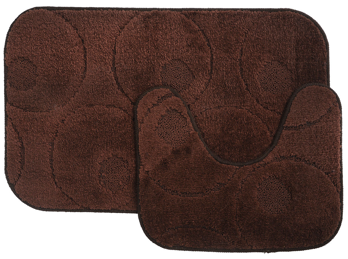 Набор ковриков для ванной MAC Carpet Рома. Круги, цвет: темно-коричневый, 50 х 80 см, 50 х 40 см, 2 шт11649 Набор ковриков для ванной MAC Carpet Рома. Круги, цвет: темно-коричневый, 50 х 80 см, 50 х 40 см, 2 шт11649Набор MAC Carpet Рома. Круги, выполненный из полипропилена, состоит из двух ковриков для ванной комнаты, один из которых имеет вырез под унитаз. Противоскользящее основание изготовлено из термопластичной резины. Коврики мягкие и приятные на ощупь, отлично впитывают влагу и быстро сохнут. Высокая износостойкость ковриков и стойкость цвета позволит вам наслаждаться покупкой долгие годы. Можно стирать вручную или в стиральной машине на деликатном режиме при температуре 30°С.