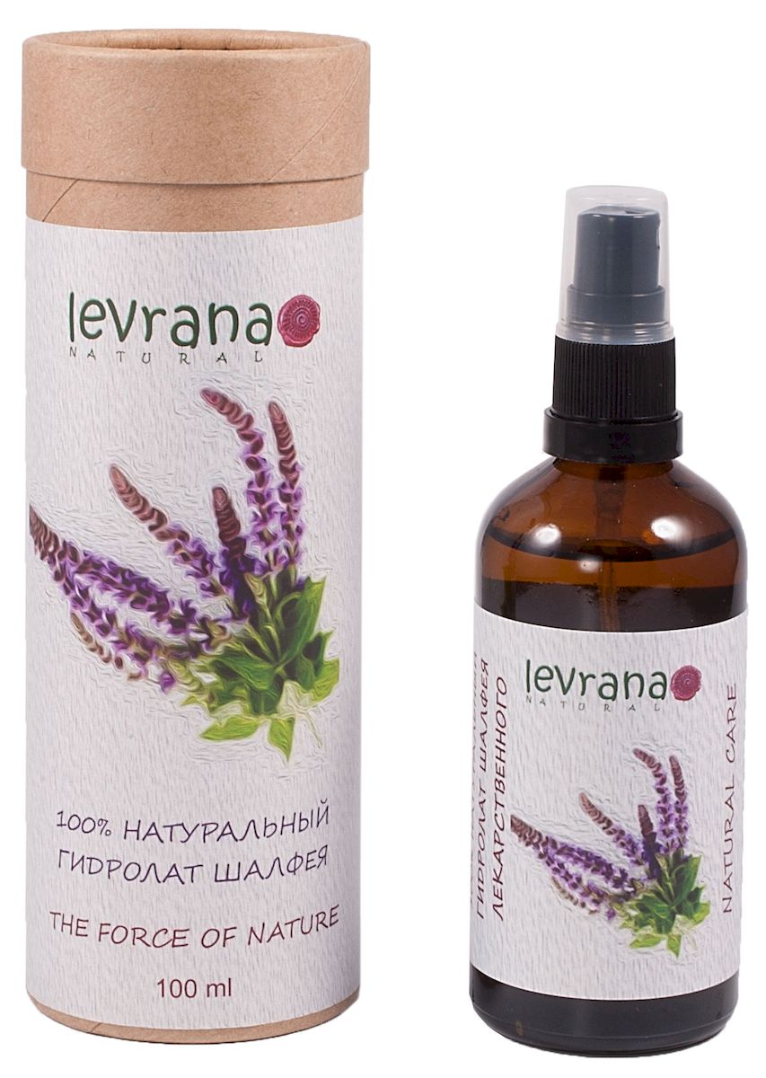 Levrana 100% Натуральный гидролат Шалфея, 100 млFW02 Levrana 100% Натуральный гидролат Шалфея, 100 млFW02100% натуральный гидролат цветков Шалфея Лекарственного. Оказывает успокаивающее, антисептическое, бактерицидное, противовоспалительное, заживляющее и тонизирующее действие на кожу. Укрепляет волосы, стимулирует их рост, придает здоровый вид тусклым волосам. Делает волосы шелковистыми и блестящими. В переводе с латинского Шалфей символизирует «спасение». Гидролат можно использовать для ежедневного ухода за кожей и волосами, просто распылите гидролат когда хотите освежиться.