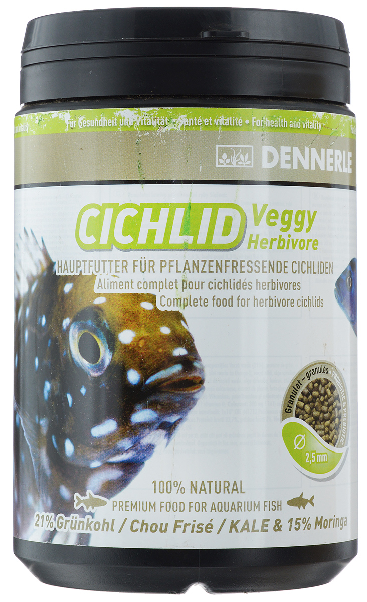 Корм Dennerle Cichlid Veggy, для растительноядных цихлид, 450 гDEN7517 Корм Dennerle Cichlid Veggy, для растительноядных цихлид, 450 гDEN7517Корм Dennerle Cichlid Veggy разработан специально для цихлид, питающихся побегами растений, например, для трофеусов. Корм с высоким содержанием растительных ингредиентов. Благодаря содержанию богатых биологически активными веществами водорослей, таких как спирулина, хлорелла, нанохлоропсис и ламинария, а также красных известковых водорослей, богатых минералами и микроэлементами, рыбы получают питание аналогичное питанию в естественной среде обитания, насыщенное балластными веществами и клетчаткой. Состав: грюнколь (21%), пшеничный протеин, моринга масличная (15%), шпинат, дрожжевой экстракт, жир морских животных с омега-3 ПНЖК капуста белокочанная, спирулина платенсис, мелисса, чеснок, мокрица, экстракт зеленого губчатого моллюска, водоросли хлорелла, фенхель, анис, цветочная пыльца, порошок виноградных косточек, известковые красные водоросли, травяной экстракт, бета-глюканы. Аналитические компоненты: неочищенный протеин 33,7%, жир-сырец 8%, сырая клетчатка 5,6%,...