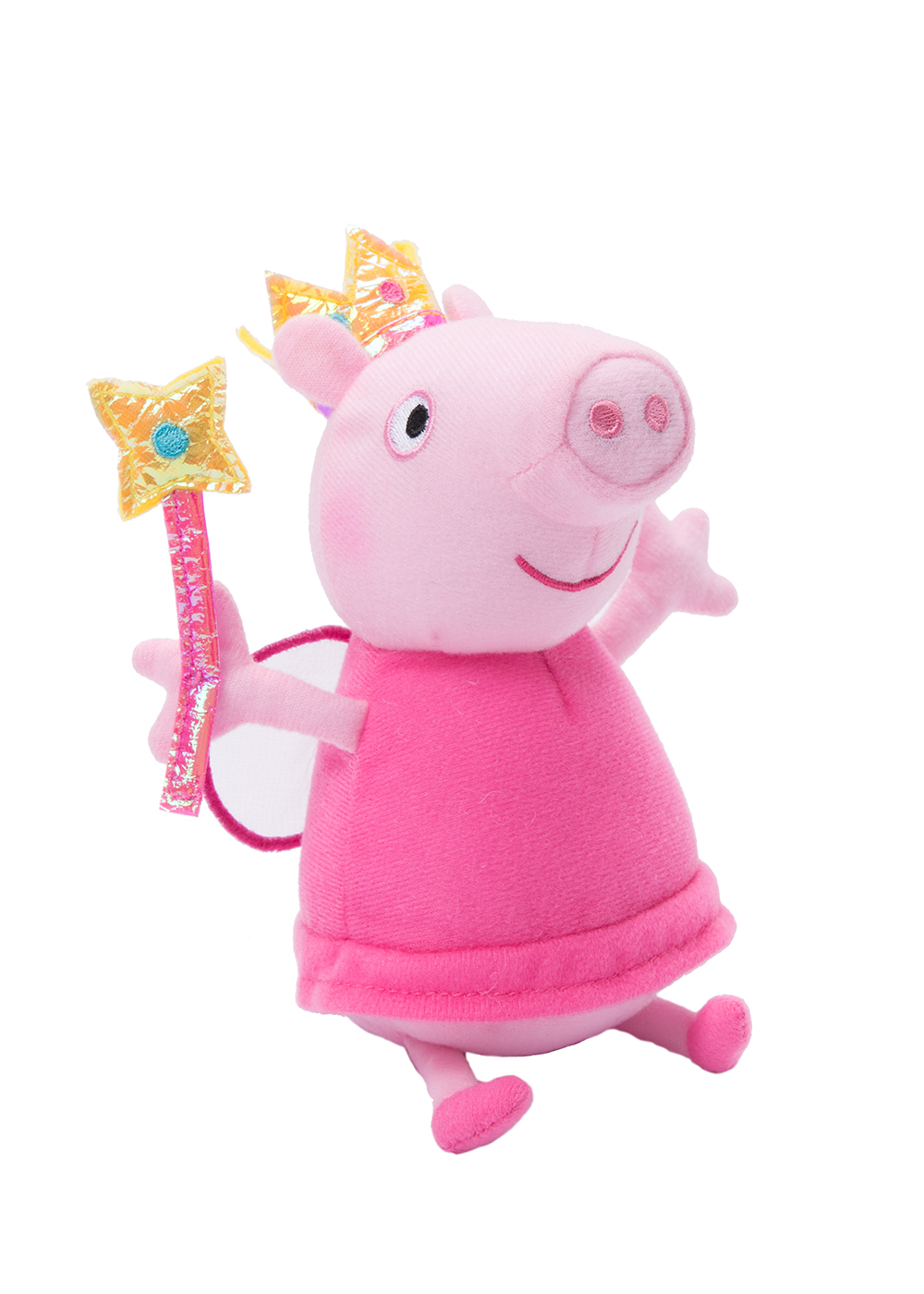 Peppa Pig Мягкая игрушка Пеппа Фея с палочкой 20 см31152 Peppa Pig Мягкая игрушка Пеппа Фея с палочкой 20 см31152Очаровательная мягкая игрушка Свинки Пеппы в виде Феи с крылышками и волшебной палочкой приведет в восторг вашу малышку и станет ей лучшей подругой. С любимой героиней мультфильма необыкновенно весело играть, игрушку легко можно брать с собой в садик или в гости. А если приобрести других персонажей из серии Peppa Pig, то ваша малышка оживит мультфильм прямо у вас дома, придумывая всё новые и новые приключения веселых героев. Мягкая игрушка Пеппа-фея с палочкой ТМ Свинка Пеппа высотой 20 см (размер указан с ножками) качественно сшита из мягкого, приятного на ощупь плюша, плотно набита. Глазки, носик и ротик вышиты. Корона, крылья и волшебная палочка выполнены из фетра и блестящего материала. Товар сертифицирован. Упаковка - пакет.