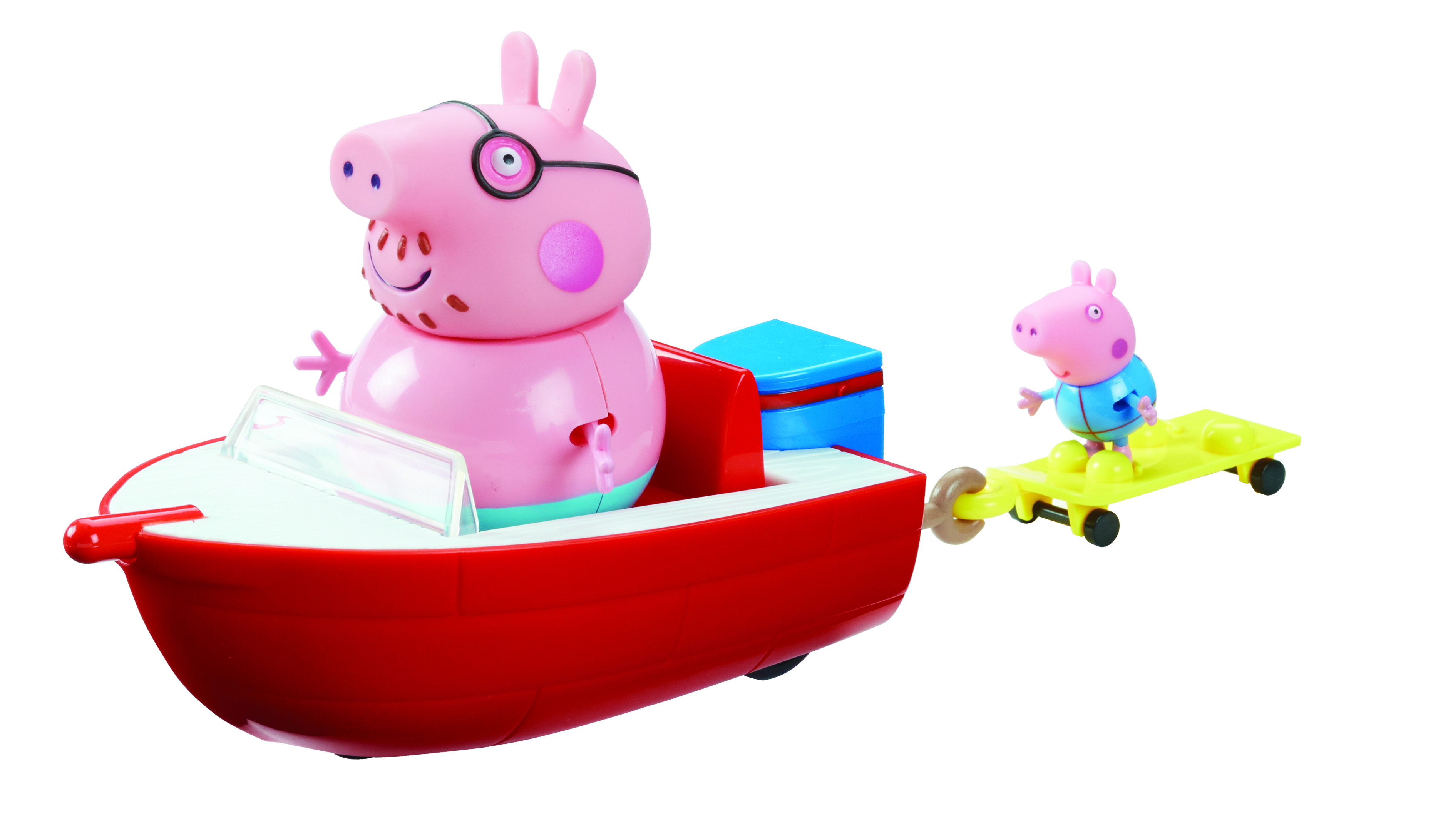 Peppa Pig Набор фигурок Моторная лодка30629 Peppa Pig Набор фигурок Моторная лодка30629Папа Свин и Джордж отправляются на морскую прогулку. Для этого у них есть одноместная моторная лодка и двухместная водная доска с держателями для ножек в виде удобных тапочек. Чтобы игра была еще интереснее, вы можете приобрести дополнительные игрушки из серии Свинка Пеппа. Такая веселая сюжетно-ролевая игра развивает у детей воображение, координацию движений, навыки общения, помогают обмениваться опытом и знаниями. В наборе Моторная лодка 4 предмета: моторная лодка размером 17x9x6 см на колесиках с сидением для Папы Свина, водная доска размером 8х3,7х1,5 см на колесиках с креплениями для ножек Пеппы и Джорджа, прикрепленная к лодке с помощью выдвигающегося держателя, 2 фигурки в купальных костюмах с подвижными ручками и ножками: Папа (10 см) и Джордж (4,5 см) с нарукавниками для плавания (не снимаются). Игрушки выполнены из качественного пластика и пластизоля.
