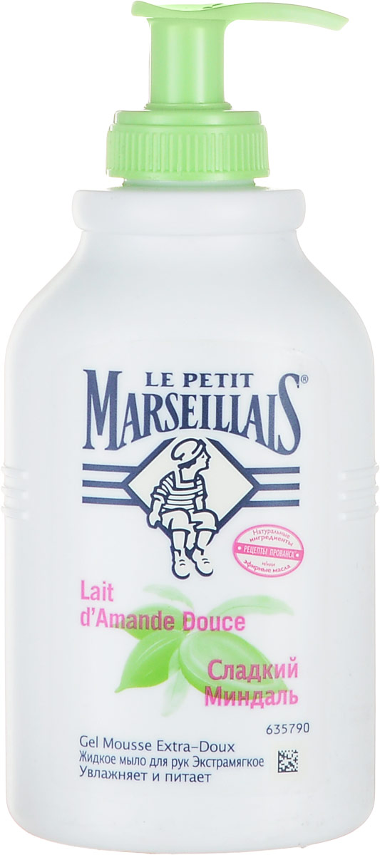 Le Petit Marseillais Жидкое мыло для рук Сладкий миндаль, 300 мл030342504 Le Petit Marseillais Жидкое мыло для рук Сладкий миндаль, 300 мл030342504Жидкое мыло для рук Le Petit Marseillais Сладкий миндаль увлажняет и питает. Мыло обладает ярким приятным ароматом, мягко очищает и увлажняет кожу. Образует густую пену, легко смывается. Характеристики: Объем: 300 мл. Артикул: 030342504. Производитель: Франция. Товар сертифицирован.