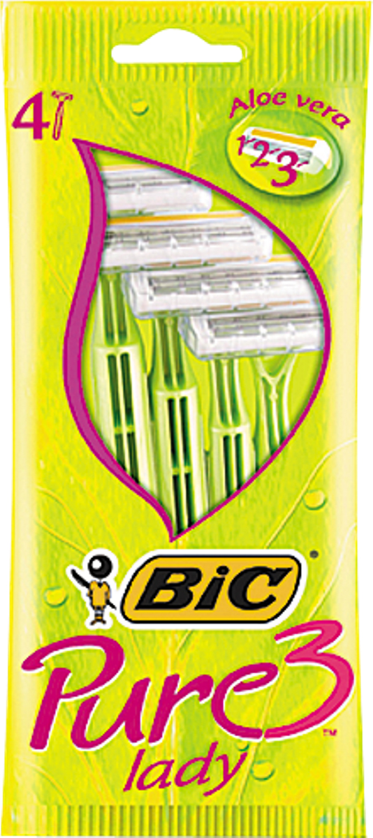 Bic Бритва Pure3 Lady, уп.4 шт872929 Bic Бритва Pure3 Lady, уп.4 шт872929Бритвенный станок с тремя лезвиями для женского бритья. Фиксированная головка. Хромо-полимерное покрытие. Увлажняющая полоска с Алоэ-Вера. Изогнутая и ребристая ручка.