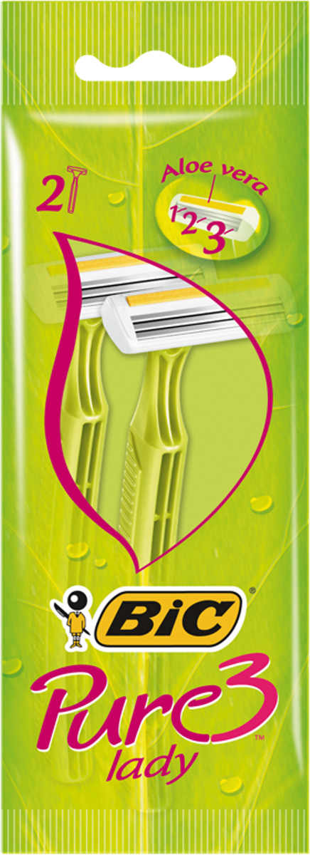 Bic Бритва Pure3 Lady, уп.2 шт889702 Bic Бритва Pure3 Lady, уп.2 шт889702Бритвенный станок с тремя лезвиями для женского бритья. Фиксированная головка. Хромо-полимерное покрытие. Увлажняющая полоска с Алоэ-Вера. Изогнутая и ребристая ручка.