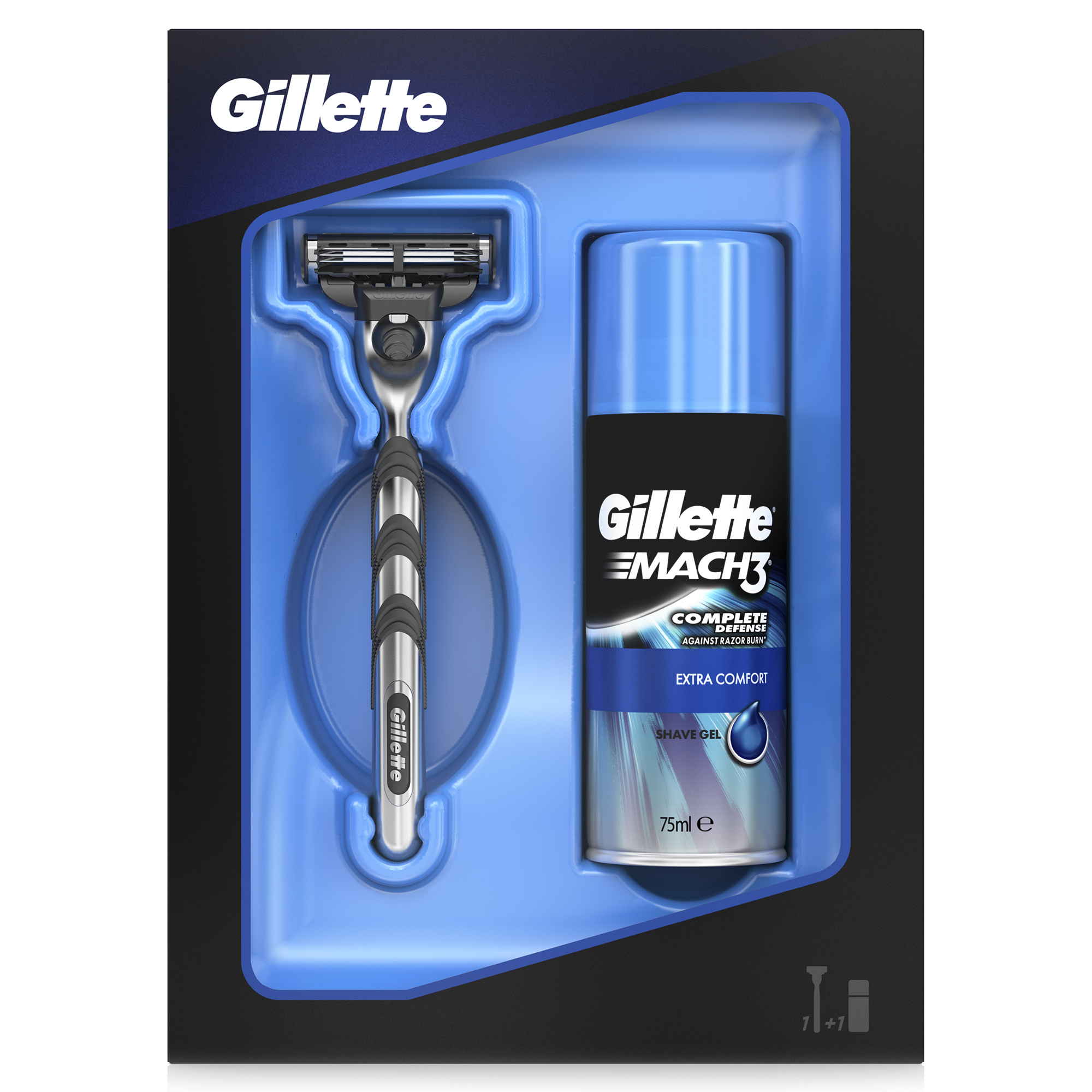 Подарочный Набор Gillette Mach3: Мужская Бритва Gillette Mach3 + Гель для бритья Mach3 Extra Comfort, 75 млMAG-81561878 Подарочный Набор Gillette Mach3: Мужская Бритва Gillette Mach3 + Гель для бритья Mach3 Extra Comfort, 75 млMAG-81561878Подарочный набор Gillette Mach3 подарит идеально гладкое бритье. В набор входят Мужская Бритва Gillette Mach3 и Гель для бритья Mach3 Extra Comfort, 75 мл. Бритва имеет 3 лезвия DuraComfort, гарантирующие продолжительный комфорт, гелевую полоску и усовершенствованный микрогребень SkinGuard. Гель для бритья создает густую приятную пену, великолепно удерживающую влагу (по сравнению с гелями для бритья MACH3).. Подарочный набор Gillette Mach3 подарит идеально гладкое бритье. В набор входят Мужская Бритва Gillette Mach3 и Гель для бритья Mach3 Extra Comfort, 75 мл. Бритва с 3 лезвиями DuraComfort, гелевой полоской и усовершенствованным микрогребнем SkinGuard. Гель для бритья: формула Mach3 Complete Defense для надежной защиты от жжения после бритья по сравнению с пенами для бритья Mach3. Ощущения лучше, чем при бритье новой одноразовой бритвой, даже при 10-м использовании (по сравнению с Gillette Blue II Plus). Более гладкое бритье без раздражения (по сравнению с одноразовой бритвой...