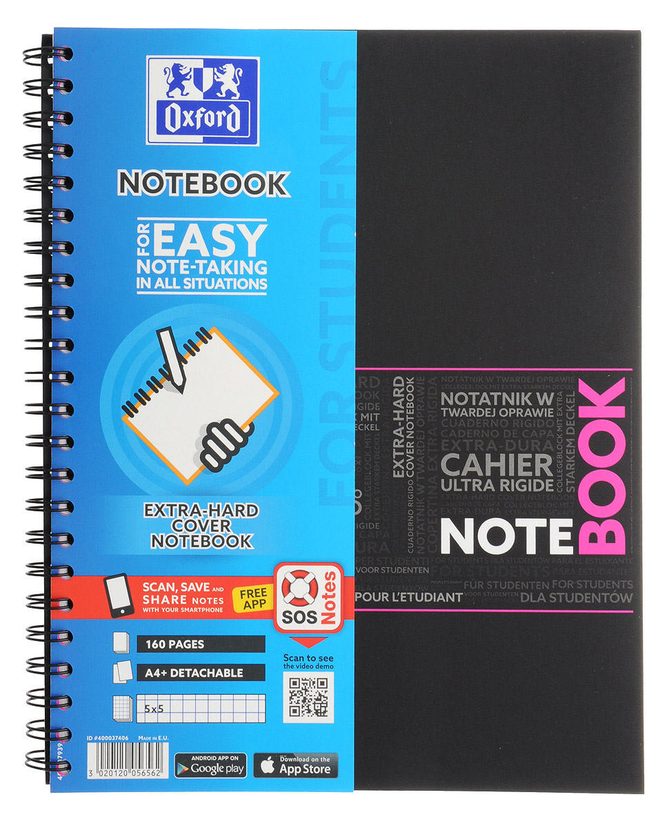 Oxford Тетрадь Sos Notes 80 листов в клетку цвет розовый400037406, 291413_розовый Oxford Тетрадь Sos Notes 80 листов в клетку цвет розовый400037406, 291413_розовыйКрасивая и практичная тетрадь Oxford Sos Notes отлично подойдет для ведения и хранения заметок. Тетрадь формата А4+ состоит из 80 белых листов с полями и с четкой яркой линовкой в клетку. Обложка тетради выполнена из жесткого ламинированного картона розового и черного цветов. Все ваши записи и заметки всегда будут в безопасности, так как листы крепятся на двойную металлическую спираль. Благодаря специальным меткам на каждой странице и бесплатному приложению SOS Notes для вашего телефона или планшета, вы сможете легко перенести ваши записи и зарисовки с бумажной страницы в смартфон или на компьютер.