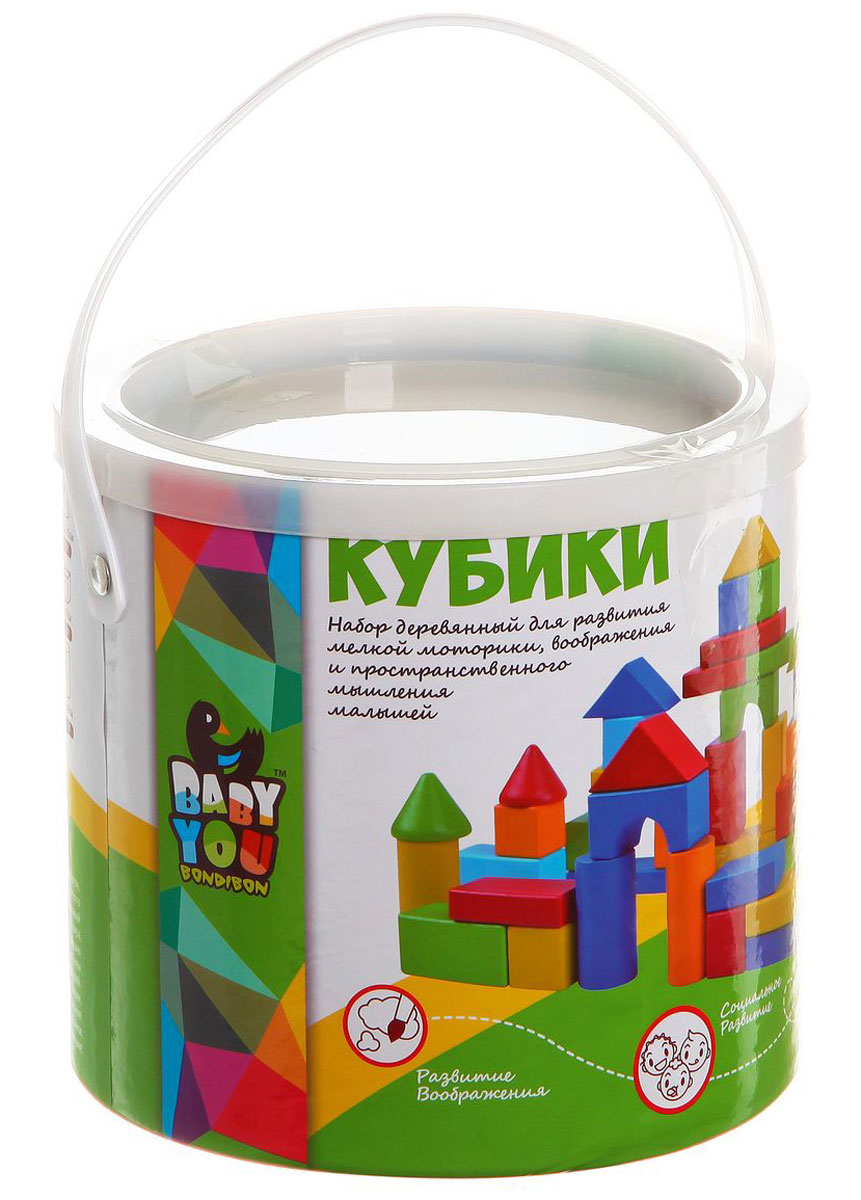 Bondibon Конструктор Кубики ВВ1086-1ВВ1086-1 Bondibon Конструктор Кубики ВВ1086-1ВВ1086-1Конструктор Bondibon Кубики изготовлен из экологически чистого материала - древесины. Древесина - великолепный подручный материал для создания собственного мира, развивающий мелкую моторику, координацию движений, служащий наглядным пособием для изучения различных форм, цветов и материй. Кубики также приучают к усидчивости, концентрации, самостоятельности, развивают мышление, внимание и творческие способности. Набор состоит из 45 кубиков, различных по цвету и форме.