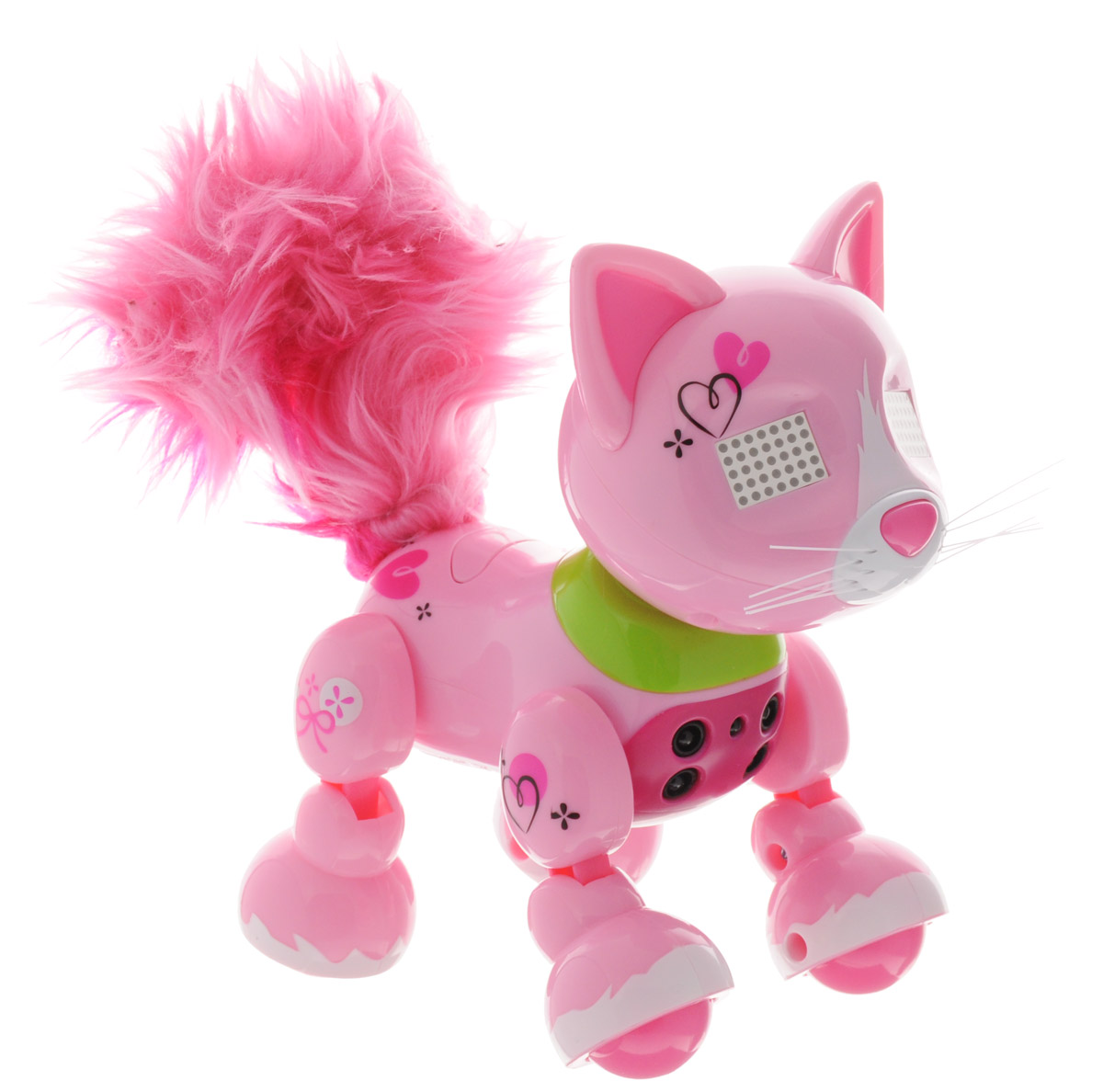 Zoomer Интерактивная игрушка Котенок Arista14421_Arista Zoomer Интерактивная игрушка Котенок Arista14421_AristaИнтерактивная игрушка Zoomer Котенок Arista станет чудесным подарком для вашего ребенка! Она выполнена из прочного яркого пластика в виде симпатичного котика с пушистым хвостиком. Глазки игрушки представляют собой два пиксельных экранчика, отображающих режимы и эмоции. Игрушка предусматривает Автономный режим, Игра и Режим общения. Чтобы войти в меню действий, нужно нажать кнопку на спине котенка. В Автономном режиме игрушка ведет себя как настоящий котенок: мяукает, урчит, требует внимания. В режиме Игра существует несколько разных игр, в которые котик может играть по очереди. В режиме Общение котенка можно синхронизировать под другие интерактивные игрушки. При нажатии или трении сенсора на голове игрушка начнет мяукать. Нажав и удерживая кнопку на спинке, можно узнать уровень счастья. Датчики на груди распознают движение руки на расстоянии от 5 до 25,4 см перед собой. Для смены звукового сопровождения передвигай руку по направлению к датчикам и...