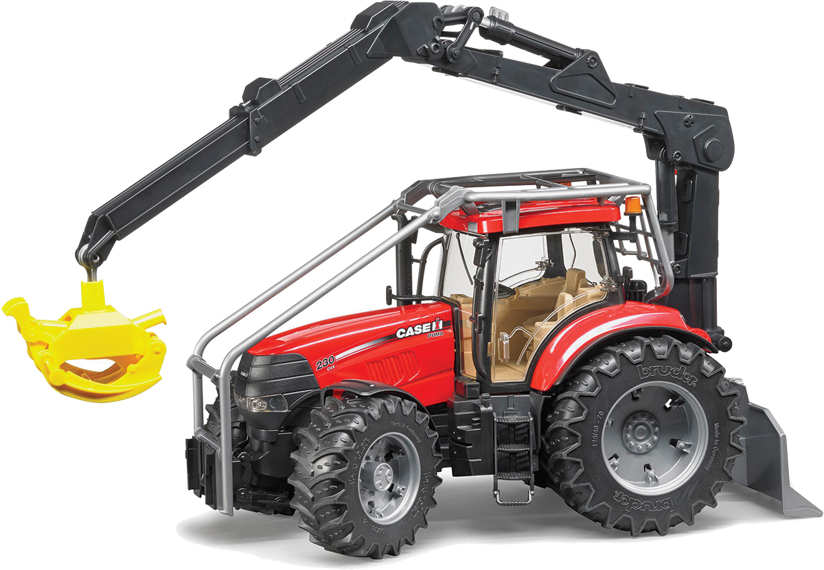 Bruder Трактор Case CVX 230 с захватом для бревен03-097 Bruder Трактор Case CVX 230 с захватом для бревен03-097Трактор Bruder Case CVX 230 станет одной из любимых игрушек вашего ребенка! Модель выполнена из качественного и безопасного пластика. Кабина трактора застеклена, оборудована вращающимся рулем, креслом и рычагом управления. При повороте руля колеса изменяют свое направление. Капот трактора открывается, предоставляя доступ к двигателю. Крупные колеса трактора резиновые с протекторами, что обеспечивает тихий ход машины и сохранность напольного покрытия. Игра с такой техникой развивает у ребенка логическое мышление и воображение, мелкую моторику, зрительное восприятие и память.