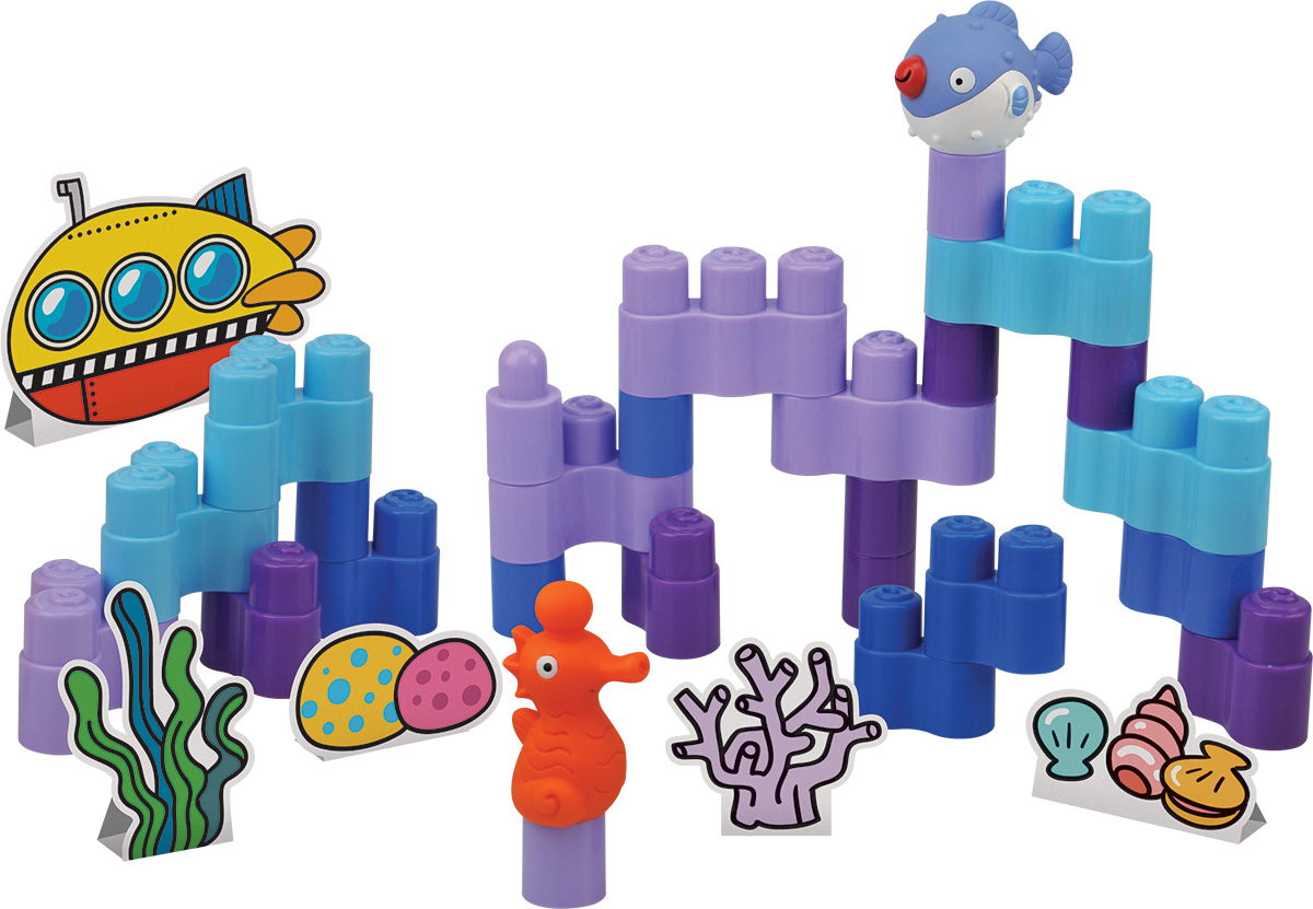 KS Kids Конструктор Подводный мирKA749 KS Kids Конструктор Подводный мирKA749Если вашему малышу надоело собирать конструктор, то можно немного разнообразить это увлечение крохи и предложить ему не просто собрать яркие постройки, а объединить их в единую композицию, которая напомнит детям подводный мир. А роль главных героев в этом морском царстве будут выполнять фигурки морского конька и яркой рыбки. Конструктор KS Kids Подводный мир включает в себя 25 элементов, 2 фигурки морских обитателей и карточки с декорациями. Элементы конструктора очень легко соединяются друг с другом, поэтому кроха без труда сможет возвести яркие постройки для игр. А в процессе соединения деталей друг с другом дети улучшают мелкую моторику рук и тактильное восприятие.