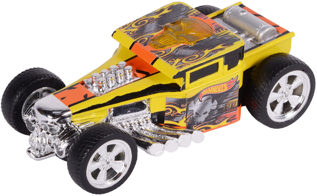 Hot Wheels Машинка инерционная Bone ShakerHW90564 Hot Wheels Машинка инерционная Bone ShakerHW90564Небольшая, яркая, стильная гоночная машинка Hot Wheels Bone Shaker - отличный вариант приятного подарка для мальчика. Freeway Flyer - это новая серия механических машинок Hot Wheels со световыми эффектами, работающих от батареек. Машинка оснащена инерционным механизмом. Корпус машинки Hot Wheels Bone Shaker выполнен в яркой цветовой гамме, украшен стильными яркими принтами и светящимся при движении черепом на крыше автомобиля. Броский дизайн эффектно дополняют блестящие хромированные детали. Машинка изготовлена из пластика. Для того, чтобы запустить машинку в движение, необходимо потянуть ее назад и отпустить. Игрушка имеет как игровую, так и коллекционную ценность. Рекомендуется докупить 2 батарейки напряжением 1,5V типа LR44/AG13 (товар комплектуется демонстрационными).