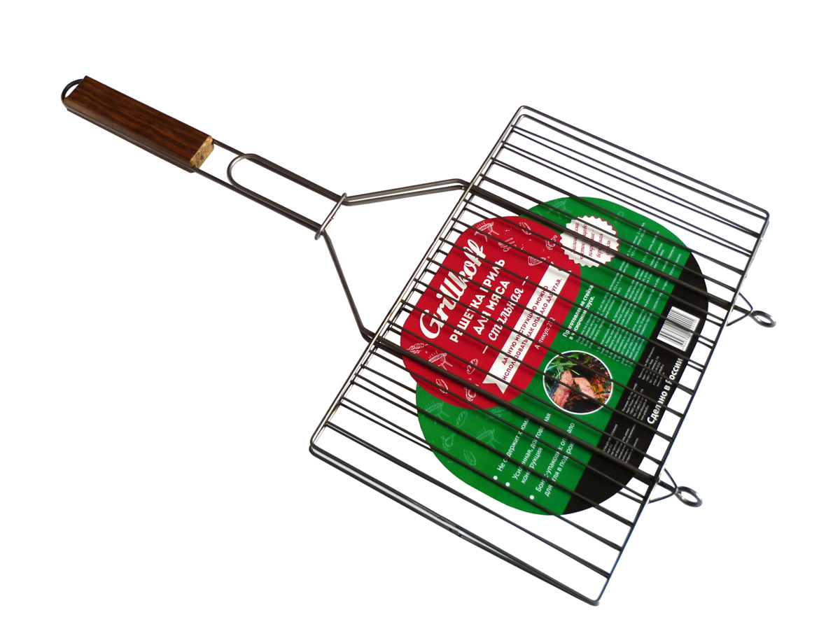 Решетка плоская Grillkoff212 Решетка плоская Grillkoff212Решетка плоская Решетка гриль для мяса «Грилькофф»: • Экологически чистое покрытие – воронение, выполненное с применением льняного масла • Не содержит ХРОМА и НИКЕЛЯ! • Усиленная конструкция – вес 570 гр. • Удобные «ушки» для размещения решетки на мангале • Оптимальный размер рабочей поверхности (Состав – стальная проволока: Ручки – 5 мм, корпус решетки -3мм, обрешетка -2,5мм.) • Бонус-упаковка: опахало для угля в подарок • Удобство в перевозке и эксплуатации