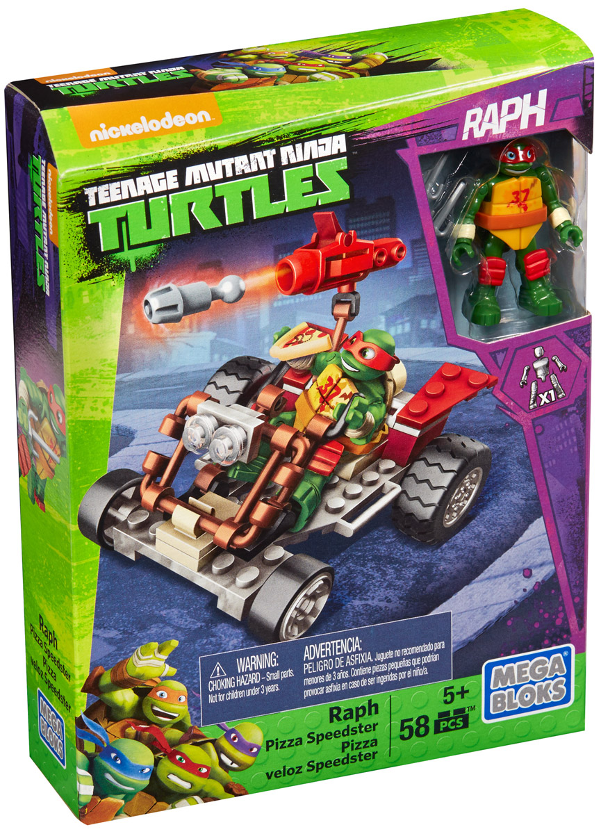 Mega Bloks Черепашки Ниндзя Конструктор Гоночный пицца-мобиль РафаDMX36_DPF60 Mega Bloks Черепашки Ниндзя Конструктор Гоночный пицца-мобиль РафаDMX36_DPF60Бросайся в бой вместе с черепашками, чтобы защитить свое логово! Черепашки идут в бой без промедления, когда их подземному дому грозит опасность! Прогони врагов прочь из дома черепашек с конструктором Mega Bloks Гоночный пицца-мобиль Рафа! В этом наборе-конструкторе ты найдешь невероятно подвижную микрофигурку черепашки Рафаэля, а также детали для сборки гоночного пицца-мобиля с большой пушкой. Рафаэль (англ. Raphael)(вылупился 20 сентября) имеет наклонности философа и своеобразное чувство юмора, которое он проявляет, комментируя происходящее в парадоксальной манере. Рафаэль носит красную маску и владеет парой кинжалов-сай. Назван в честь живописца Рафаэля Санти. Собирай и соединяй конструктор с другими игрушками Mega Bloks. Построй мир черепашек от подземелий до улиц и не останавливайся на этом! Конструктор содержит 58 деталей.