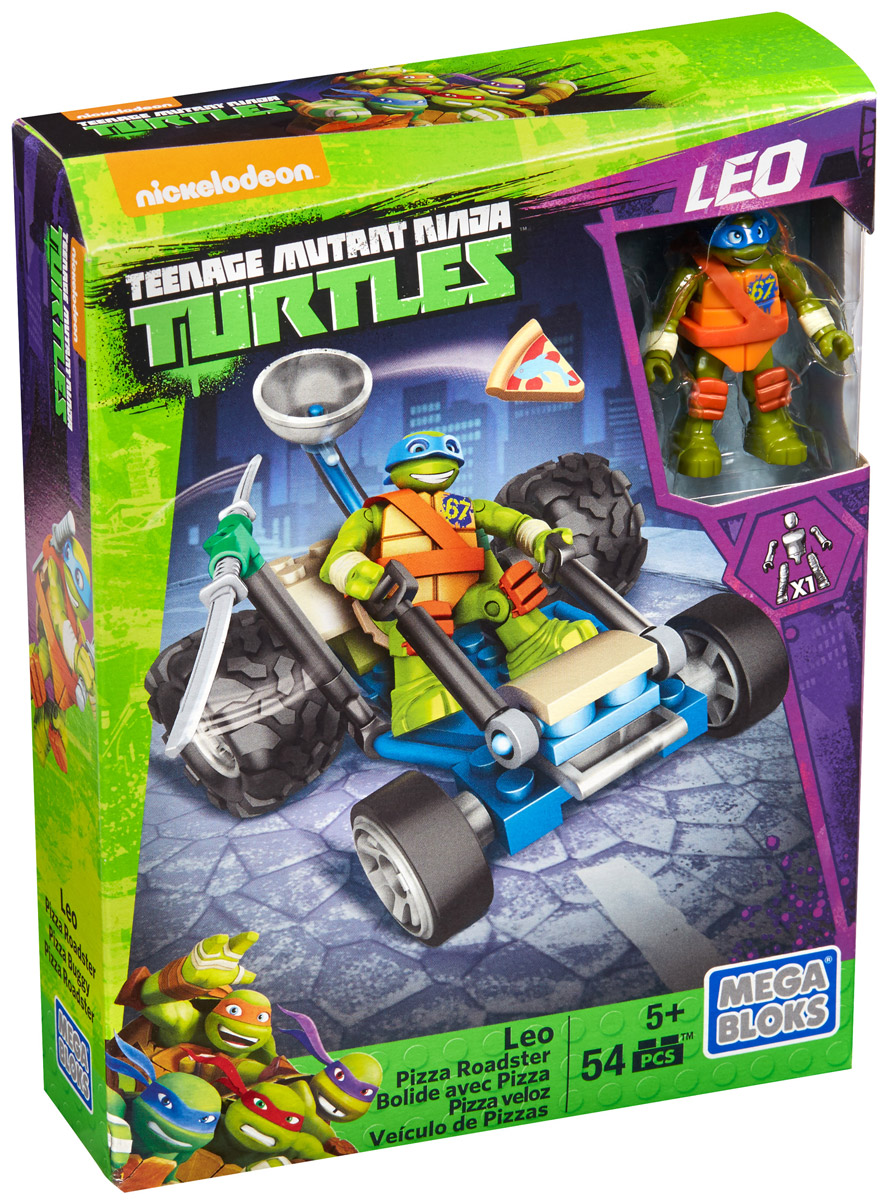 Mega Bloks Черепашки Ниндзя Конструктор Пицца-родстер ЛеоDMX36_DPF62 Mega Bloks Черепашки Ниндзя Конструктор Пицца-родстер ЛеоDMX36_DPF62Бросайся в бой вместе с черепашками, чтобы защитить свое логово! Черепашки идут в бой без промедления, когда их подземному дому грозит опасность! Прогони врагов прочь из дома черепашек с конструктором Mega Bloks Пицца-родстер Лео! В этом наборе-конструкторе ты найдешь невероятно подвижную микрофигурку черепашки Леонардо, а также детали для сборки крутого пицца-родстера. Леонардо (англ. Leonardo) (вылупился 12 августа) - лидер черепашек, храбрый, решительный и преданный. Как строгий приверженец бусидо, он очень чётко следует правилам чести. Он носит синюю маску и пользуется двумя мечами - катанами. Его назвали в честь Леонардо да Винчи. Собирай и соединяй конструктор с другими игрушками Mega Bloks. Построй мир черепашек от подземелий до улиц и не останавливайся на этом! Конструктор содержит 54 детали.