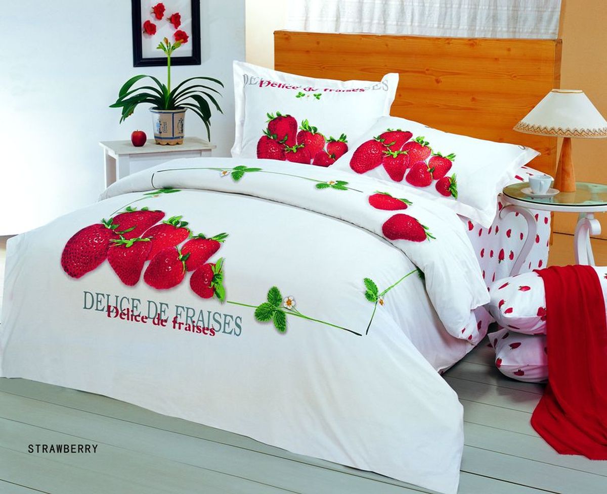 Комплект белья Le Vele Strawberry, 1,5-спальный, наволочки 50х70741/22 Комплект белья Le Vele Strawberry, 1,5-спальный, наволочки 50х70741/22Комплект постельного белья Le Vele Strawberry, выполненный из сатина (100% хлопка), создан для комфорта и роскоши. Комплект состоит из пододеяльника, простыни и 2 наволочек. Постельное белье оформлено оригинальным рисунком. Пододеяльник застегивается на кнопки, что позволяет одеялу не выпадать из него. Сатин - хлопчатобумажная ткань полотняного переплетения, одна из самых красивых, прочных и приятных телу тканей, изготовленных из натурального волокна. Благодаря своей шелковистости и блеску сатин называют хлопковым шелком.