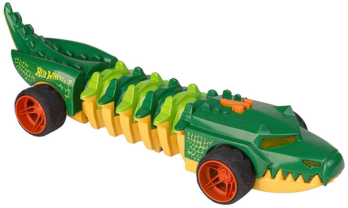 Hot Wheels Машинка Commander CrocHW90731 Hot Wheels Машинка Commander CrocHW90731Потрясающая машинка Hot Wheels Commander Croc из серии Mutant Machines, двигающаяся по виляющей траектории - отличный подарок для каждого любителя необычных авто. Автомобиль выполнен в ярком дизайне, стилизованном под аллигатора, цветовая гамма сочетает ярко-зеленый и желтый цвета. Машинка является электромеханической - работает от батареек, запускается в движение при помощи кнопки, расположенной в верхней части корпуса, оснащена звуковыми и световыми эффектами. Рекомендуется докупить 3 батарейки напряжением 1,5V типа AAA/LR03 (товар комплектуется демонстрационными).