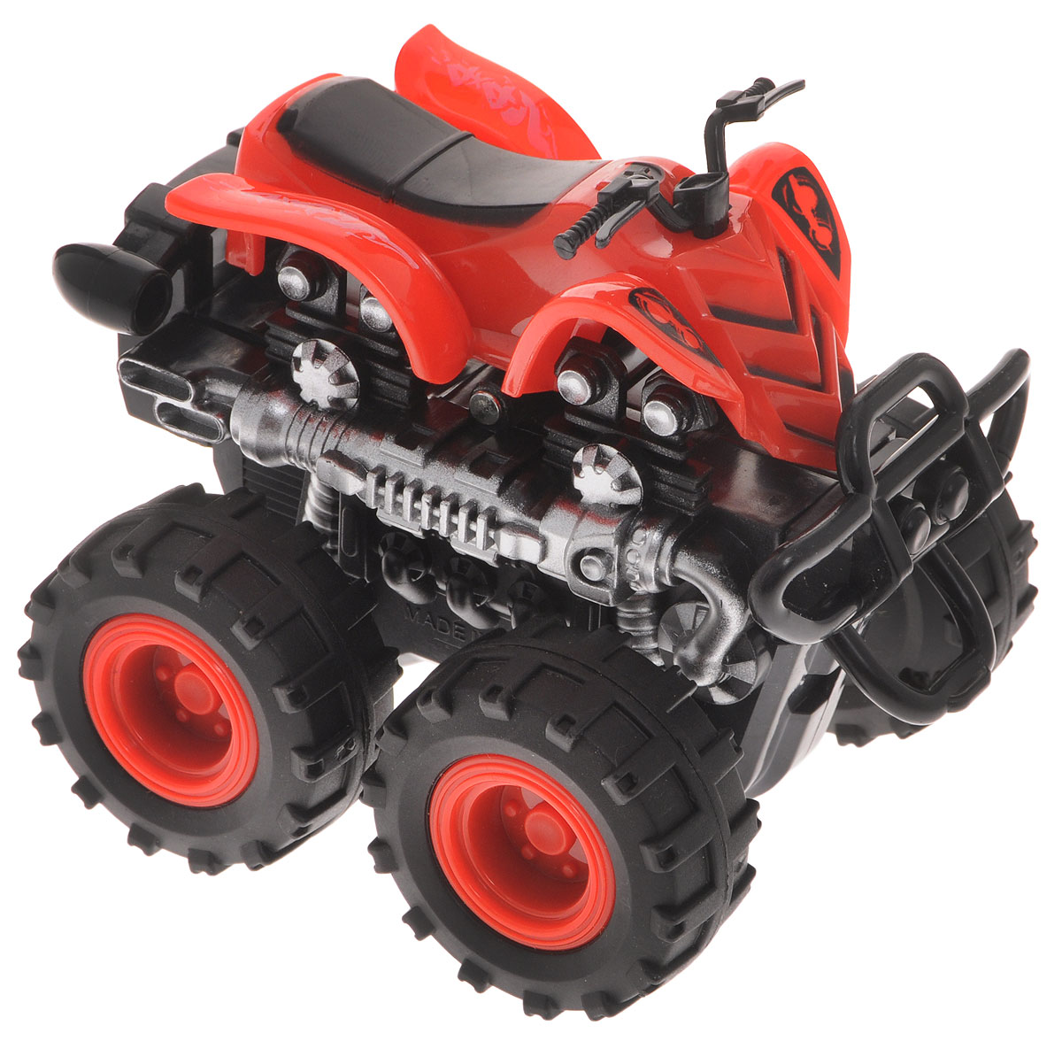 Big Motors Квадроцикл инерционный 4 WD цвет красный806B_красный Big Motors Квадроцикл инерционный 4 WD цвет красный806B_красныйКвадроцикл инерционный Big Motors 4WD станет любимой игрушкой вашего малыша. Игрушка представляет собой мощный квадроцикл с большими колесами. Машинка оснащена инерционным механизмом. Достаточно немного подтолкнуть машинку вперед или назад, а затем отпустить, и она сама поедет в ту же сторону. Ваш ребенок будет увлеченно играть с этим квадроциклом, придумывая различные истории. Порадуйте его таким замечательным подарком!