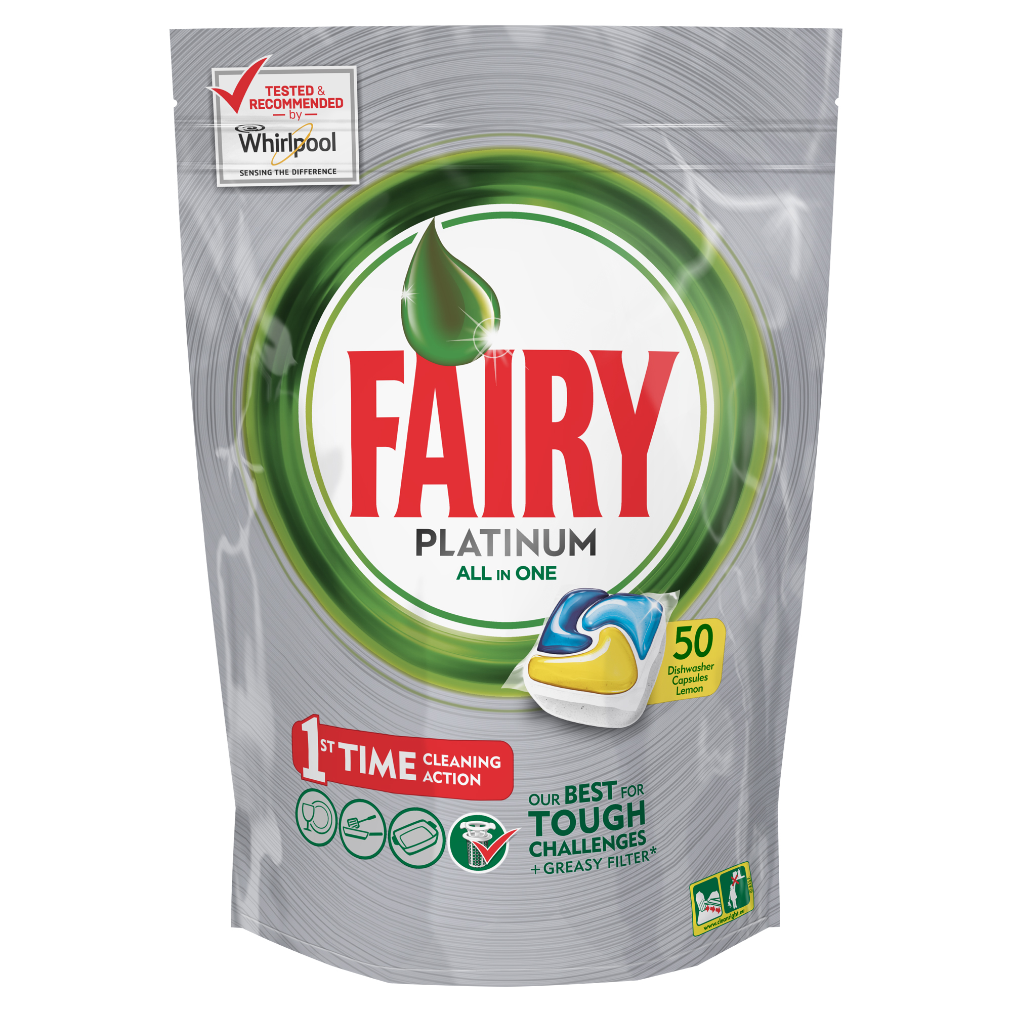 Капсулы для посудомоечной машины Fairy Platinum Лимон, 50 штFR-81607017 Капсулы для посудомоечной машины Fairy Platinum Лимон, 50 штFR-81607017Капсулы для посудомоечной машины Fairy Platinum All in One идеально отмоют посуду с 1-го раза и безупречно справятся с любыми сложными загрязнениями – от засохшего и пригоревшего жира до пятен от чая. С новыми капсулами Fairy Platinum ваша посуда будет сиять благодаря специальной формуле с усилителем блеска. Теперь вы можете готовить что угодно и быть уверенным, что ваша машинка с легкостью справится с грязной посудой благодаря Fairy Platinum. Капсула растворяется гораздо быстрее, чем другие таблетки для посудомоечной машины, и поэтому начинает действовать немедленно. Кроме того, капсулы Fairy очень просты в использовании – просто поместите их в посудомоечную машину (не нужно распаковывать). Сила Fairy Platinum теперь и для посудомоечных машин! Лучшая формула Fairy для идеально чистой посуды с 1-го раза. Легко справится даже с засохшей и пригоревшей грязью. Капсулы для посудомоечной машины Fairy Platinum All in One dishwasher tablets Такой сильный, что очистит даже фильтр от...