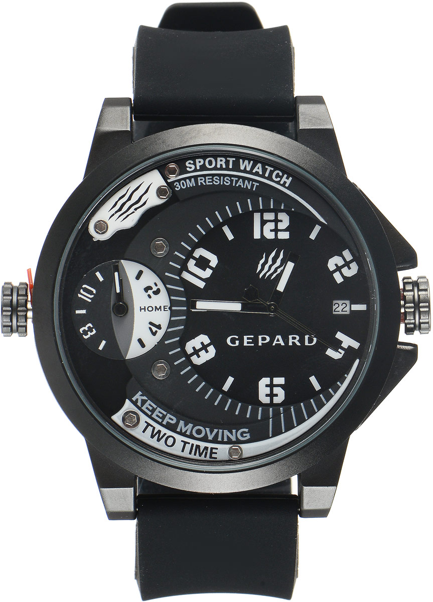 Наручные часы мужские Gepard, цвет: черный, белый. 1221A11L11221A11L1 Наручные часы мужские Gepard, цвет: черный, белый. 1221A11L11221A11L1Наручные часы Gepard выполнены из металла и минерального стекла. Циферблат оформлен символикой бренда. Корпус часов оформлен матовой поверхностью с весьма оригинальным циферблатом. Часы оснащены кварцевым механизмом, дополнены устойчивым к царапинам минеральным стеклом. Ремешок выполнен из силикона и оснащен пряжкой, благодаря которой можно с легкостью снимать и надевать изделие.