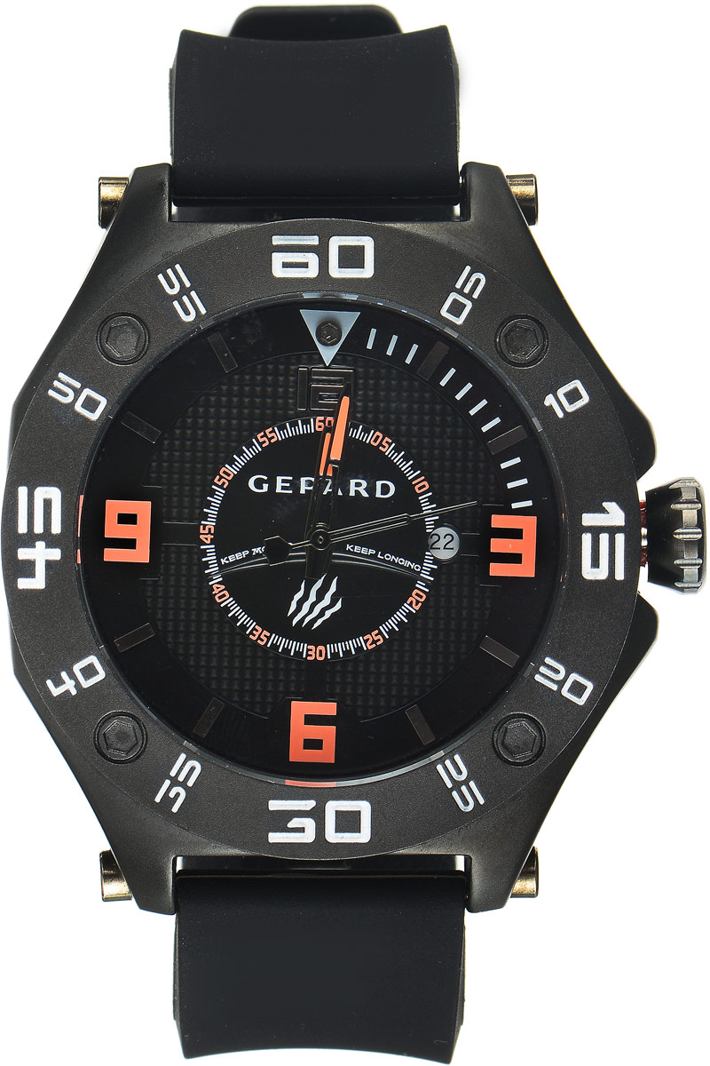 Наручные часы мужские Gepard, цвет: черный. 1222A11L41222A11L4 Наручные часы мужские Gepard, цвет: черный. 1222A11L41222A11L4Наручные часы Gepard выполнены из металла. Циферблат оформлен символикой бренда. Оригинальная композиция двухуровневого циферблата представлена в виде сочетания ярких арабских цифр и широких стальных знаков, которую оттеняет необычное гильоширование «женевские гвозди» на нижнем уровне. Часы оснащены кварцевым механизмом, дополнены устойчивым к царапинам минеральным стеклом. Задняя крышка изготовлена из высокотехнологичной нержавеющей стали. Часы снабжены эргономичным силиконовым ремнем с надежной застежкой.