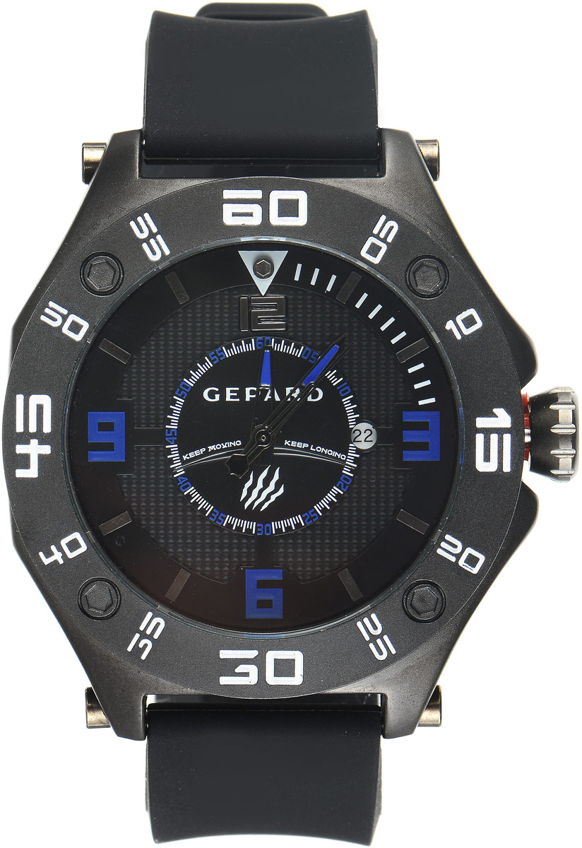 Наручные часы мужские Gepard, цвет: черный. 1222A11L31222A11L3 Наручные часы мужские Gepard, цвет: черный. 1222A11L31222A11L3Наручные часы Gepard выполнены из металла. Циферблат оформлен символикой бренда. Оригинальная композиция двухуровневого циферблата представлена в виде сочетания ярких арабских цифр и широких стальных знаков, которую оттеняет необычное гильоширование «женевские гвозди» на нижнем уровне. Часы оснащены кварцевым механизмом, дополнены устойчивым к царапинам минеральным стеклом. Задняя крышка изготовлена из высокотехнологичной нержавеющей стали. Часы снабжены эргономичным силиконовым ремнем с надежной застежкой.