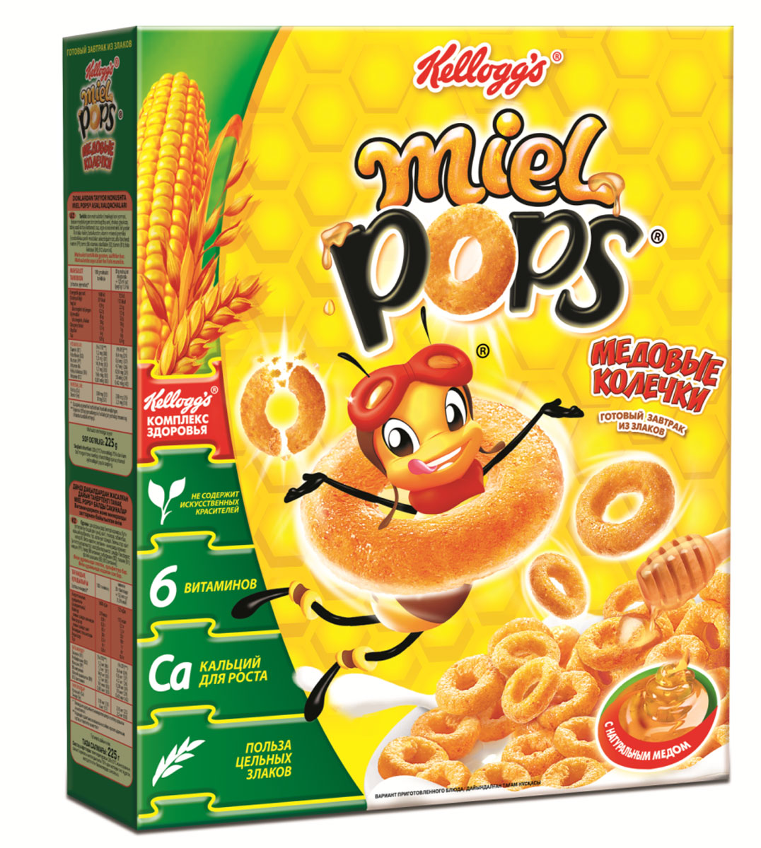 Miel Pops Готовый завтрак Медовые колечки, 225 г1221 Miel Pops Готовый завтрак Медовые колечки, 225 г1221Полезный завтрак из цельных злаков с натуральным медом, вкусное начало дня.