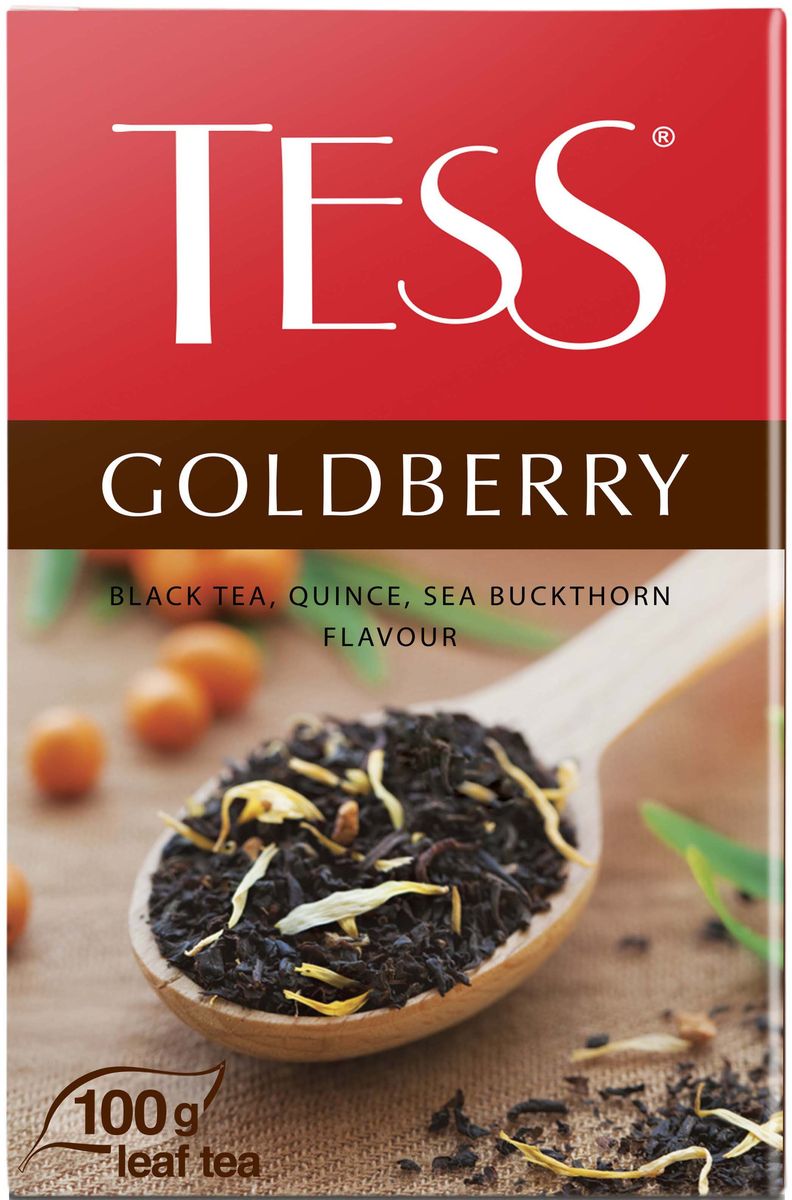 Tess Goldberry черный листовой чай с айвой и ароматом облепихи, 100 г1132-15 Tess Goldberry черный листовой чай с айвой и ароматом облепихи, 100 г1132-15Изысканная гамма этого купажа открывает множество сложных оттенков, деликатно сменяющих друг друга. Тонкая сладковатая нота и своеобразный, чуть вяжущий вкус спелой айвы переплетается с легкой горчинкой облепихи, подчеркивая мягкую пряность превосходного черного цейлонского чая.