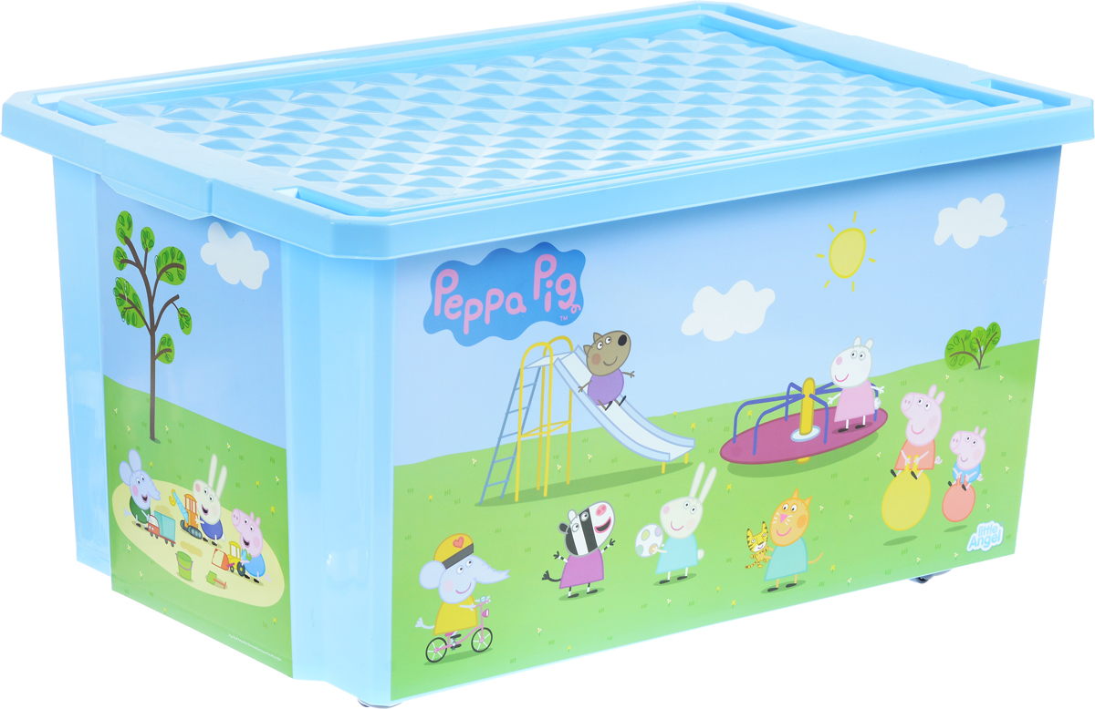 Little Angel Детский ящик для хранения игрушек X-BOX Свинка Пеппа 57 л цвет голубойLA0025РРГЛ_голубой Little Angel Детский ящик для хранения игрушек X-BOX Свинка Пеппа 57 л цвет голубойLA0025РРГЛ_голубойЛучшее решение для поддержания порядка в детской - это большой ящик на колесах. Все игрушки собраны в одном месте, ящик плотно закрывается крышкой, его всегда можно с легкостью переместить. Яркие декоры с любимыми героями наполнят детскую радостью и помогут приучить малыша к порядку. Детский ящик для хранения игрушек Little Angel X-BOX. Свинка Пеппа имеет надежную крышку с привлекательной текстурой. Эксклюзивные декоры с любимыми героями, эффективные колеса-роллеры на дне, декор размещен на всех сторонах ящика.