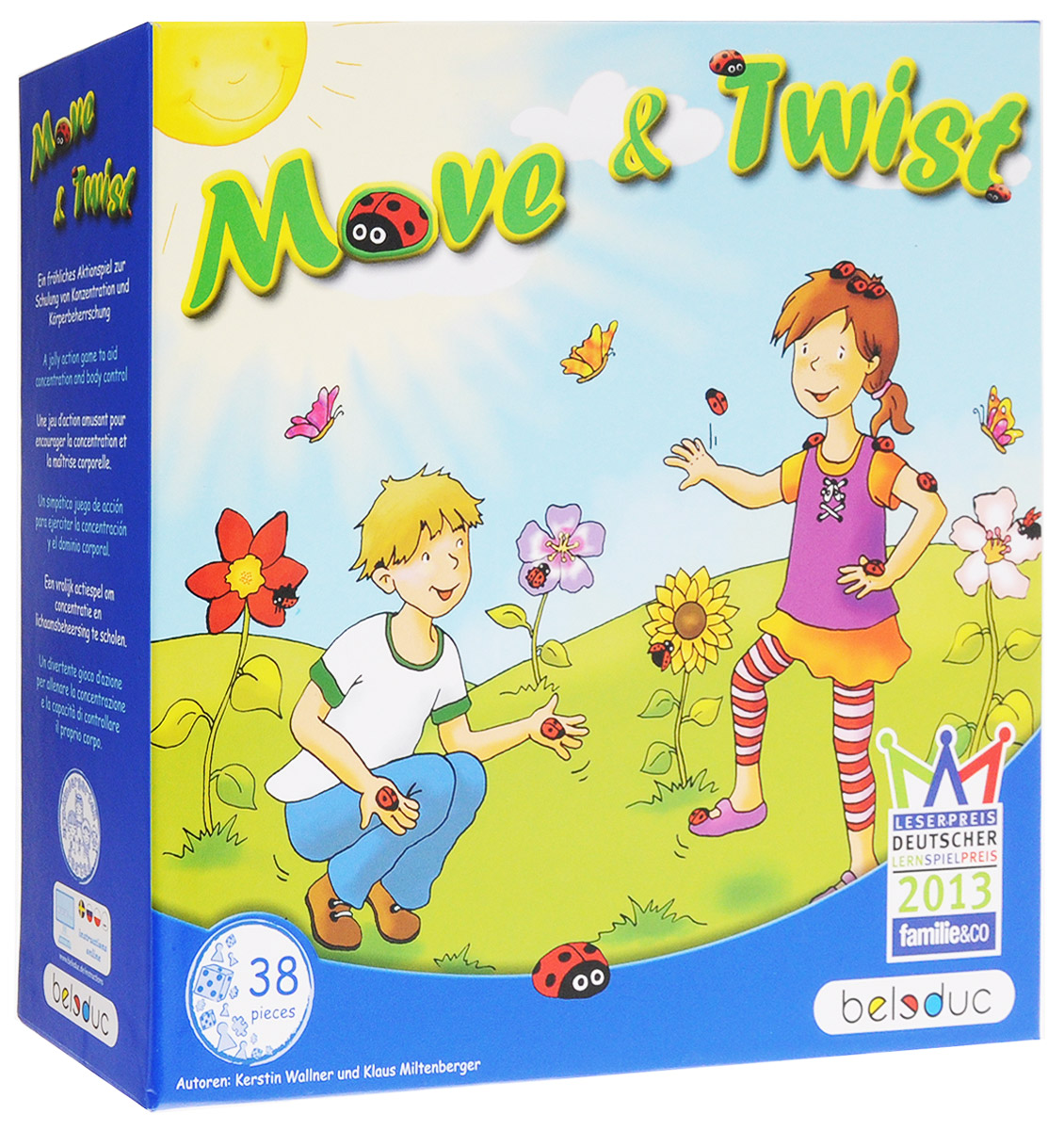 Beleduc Обучающая игра Move&Twist22421 Beleduc Обучающая игра Move&Twist22421Обучающая игра Beleduc Move&Twist - это интересное интерактивное увлечение для малышей. Маленькая божья коровка хочет подняться вдоль стебля прямо к цветку. Но она не может этого сделать без помощи игроков и всевозможных активных физических упражнений. После каждого этапа, божья коровка поднимается немного выше по направлению к цветку. Помогите ей добраться до самого верха. Цель игры состоит в том, что божья коровка хочет перелететь со стебля на цветок, но она не может сделать это без помощи игроков. Игроки должны имитировать действия божьей коровки (ползать, летать). После каждого задания она продвигается все ближе и ближе к цветку. Победителем станет тот игрок, чья божья коровка быстрей доберется до цветка. Веселая динамичная игра от Beleduc Move&Twist вызовет восторг у вашего ребенка и поможет в развитие концентрации внимания и координации движений.