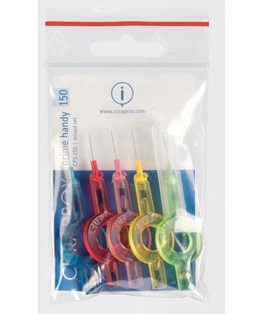 Curaprox CPS 150 handy Набор межзубных ершиков Prime Set: 5 ершиков CPS 06, 07, 08, 09, 011 с держателями UHS409CPS150 Curaprox CPS 150 handy Набор межзубных ершиков Prime Set: 5 ершиков CPS 06, 07, 08, 09, 011 с держателями UHS409CPS150Удобный и компактный держатель с запатентованным креплением “защелка” UHS409 в комплекте с ершиками серии “prime” 0,6 мм; 0,7 мм; 0,8 мм; 0,9 мм; 1,1 мм. Во время использования защитный колпачок служит ручкой для большего удобства. Упаковка содержит 5 шт.