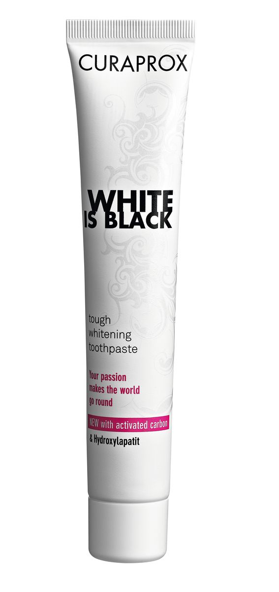Curaprox White Is Black Отбеливающая зубная паста, 90 мл, вкус мятыWIB single Curaprox White Is Black Отбеливающая зубная паста, 90 мл, вкус мятыWIB singleАктивированный уголь поглощает вещества, которые вызывают изменение цвета зубов, в то время как гидроксиапатит укрепляет эмаль и делает зубы белоснежными. Ферменты усиливают защитные свойства слюны. Двойная защита от кариеса благодаря фторидам натрия. Зубная паста имеет вкус лайма. Противопоказания: не выявлено. Индекс абразивности RDA: 50. Номинальное количество: 90 мл.